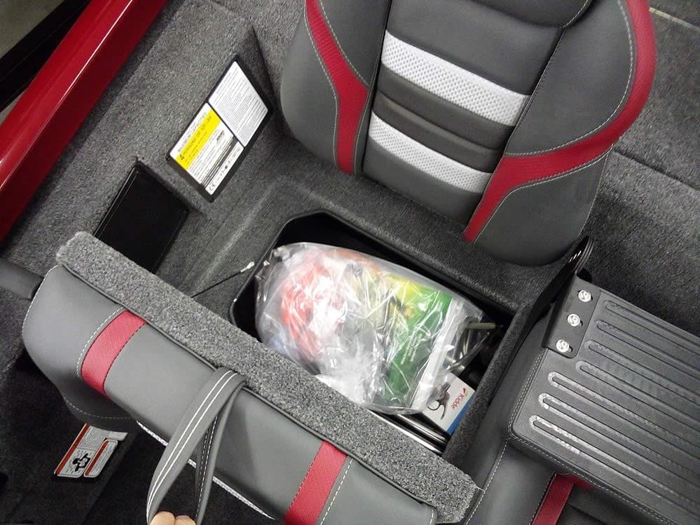 2025 Ranger RT188C boat interior with storage compartment and seat details.