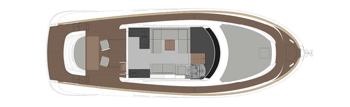 Top view layout of 2024 Solaris Power 48' Lobster yacht.