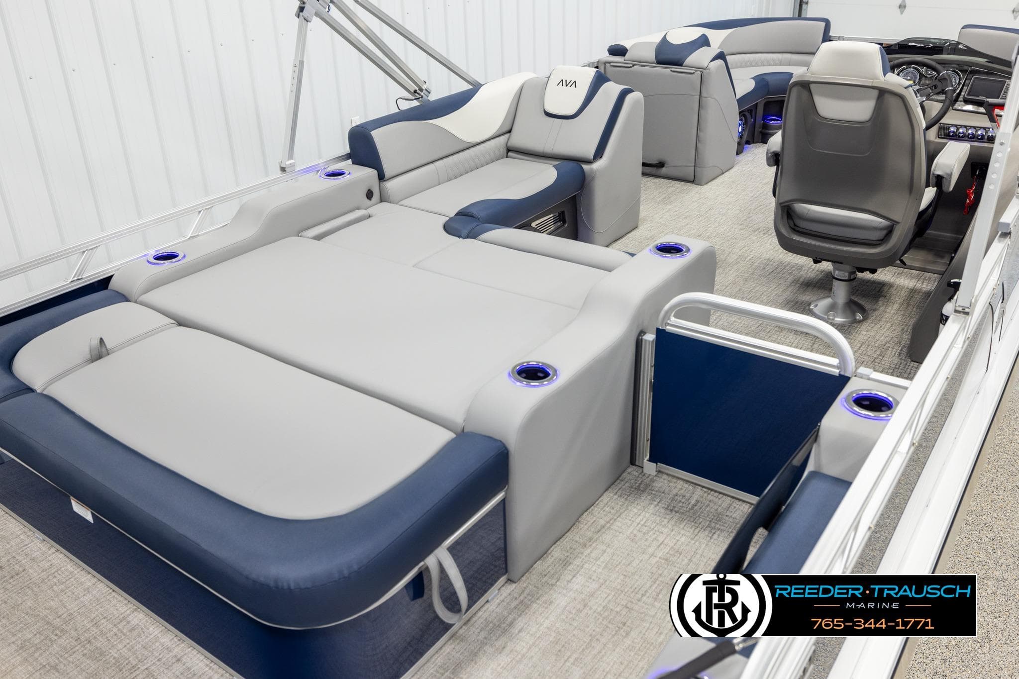 2026 Avalon LSZ VRB boat interior with luxurious seating and modern design.