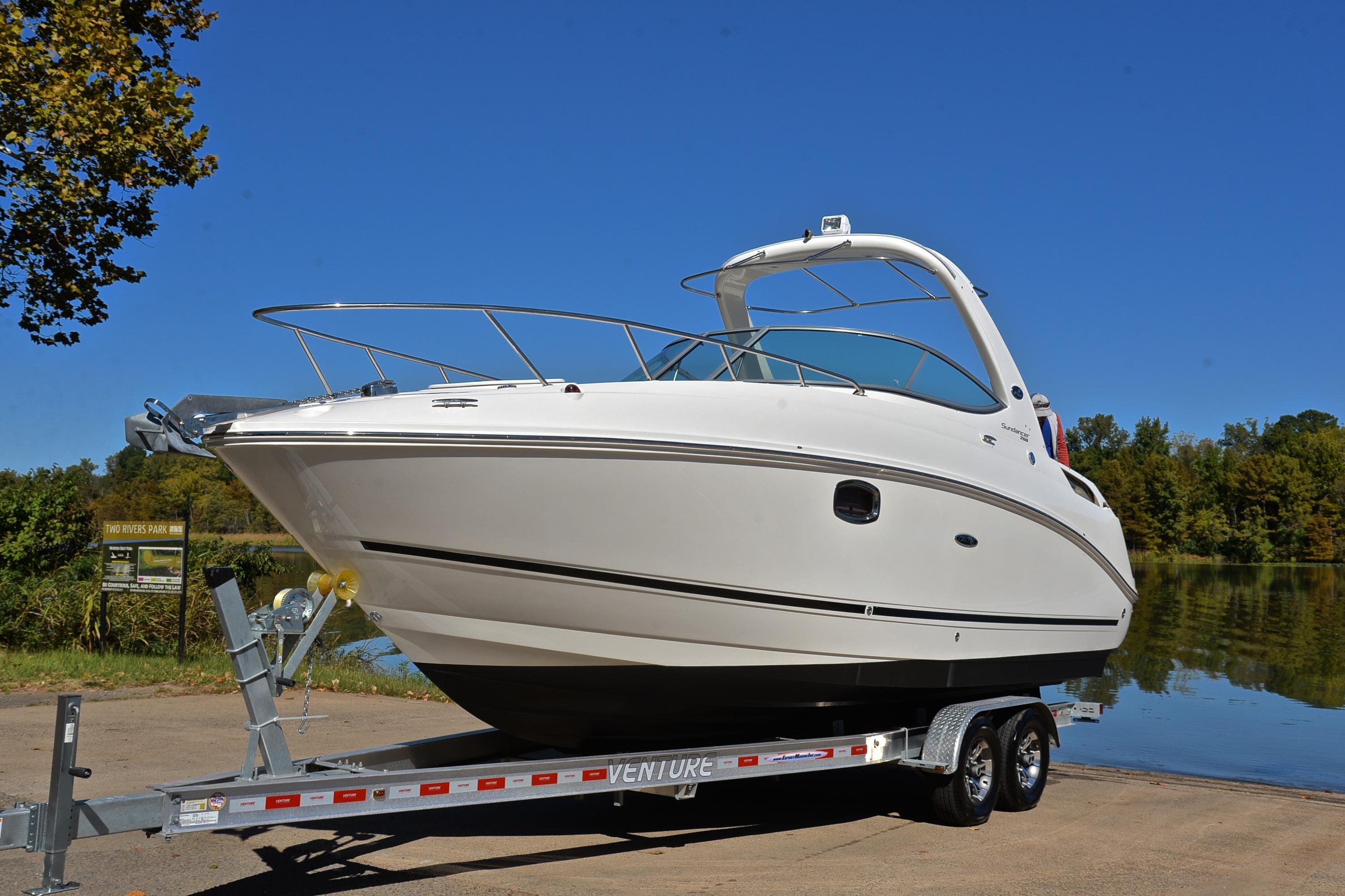 2011 Sea Ray 260 Sundancer boat on trailer at Two Rivers Park.