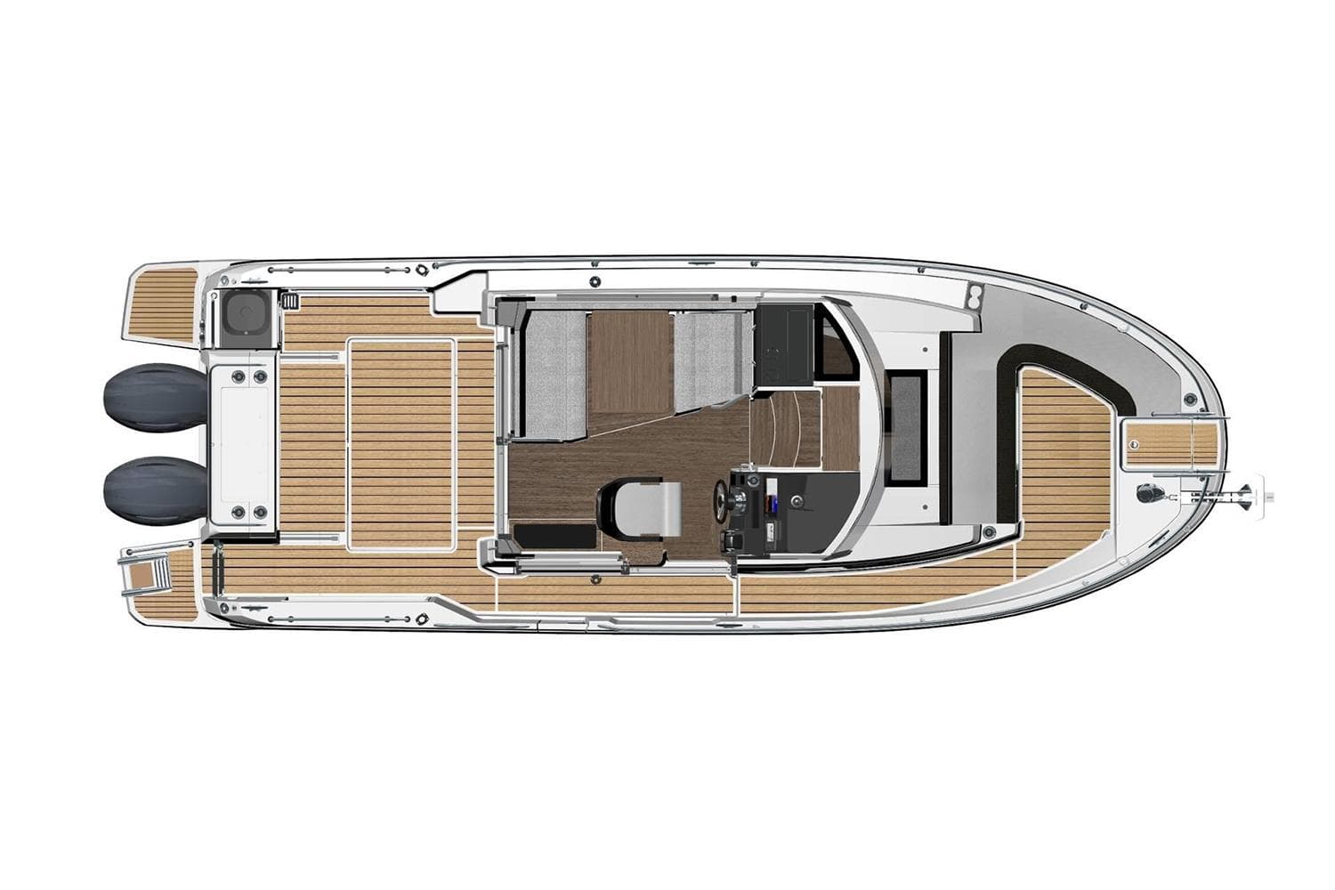 Manufacturer Provided Image: Top view of 2022 Jeanneau NC Sport 895 boat layout with twin engines.