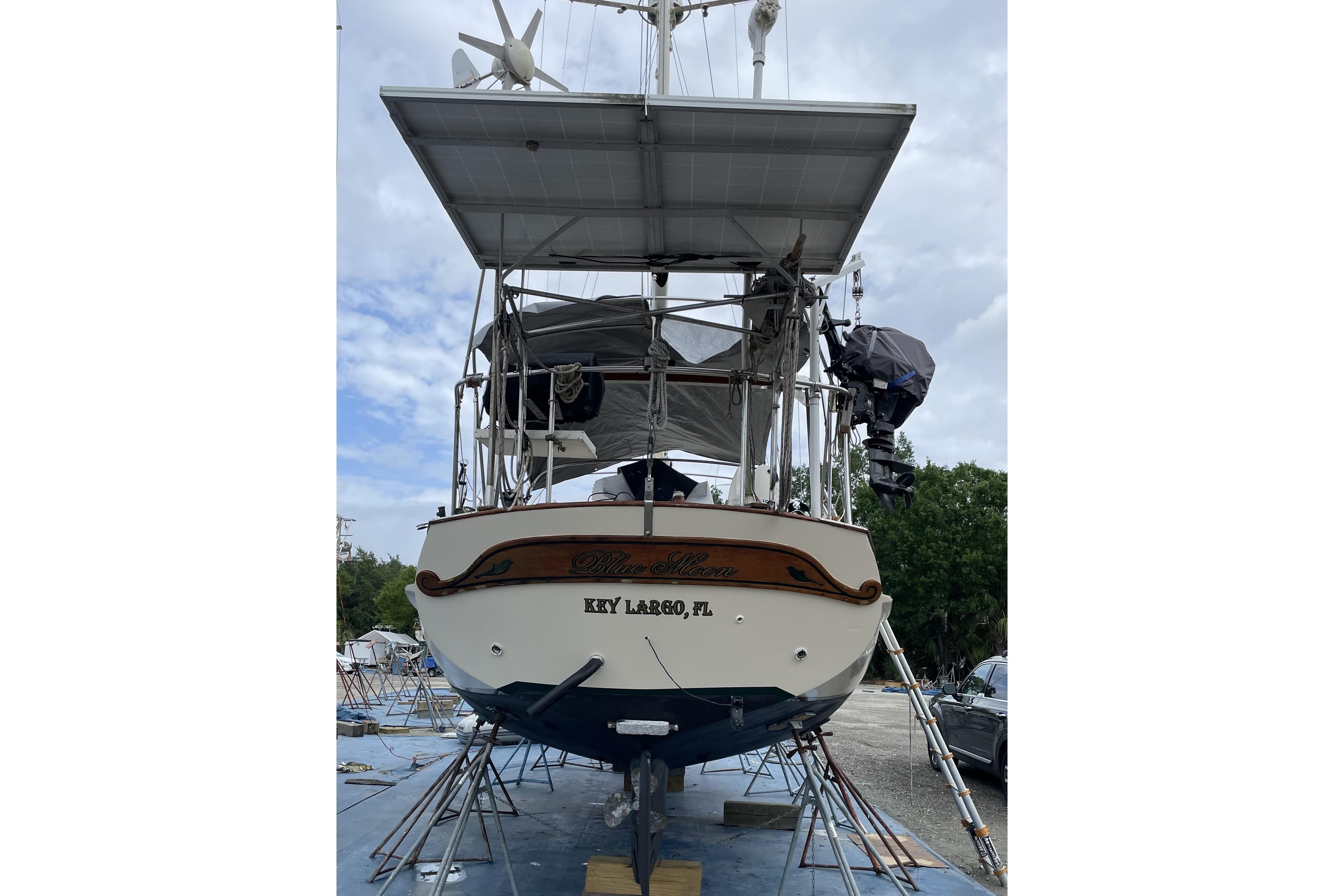1982 Kadey-Krogen 38 Dual Centerboard sailboat on dry dock, Key Largo, FL.