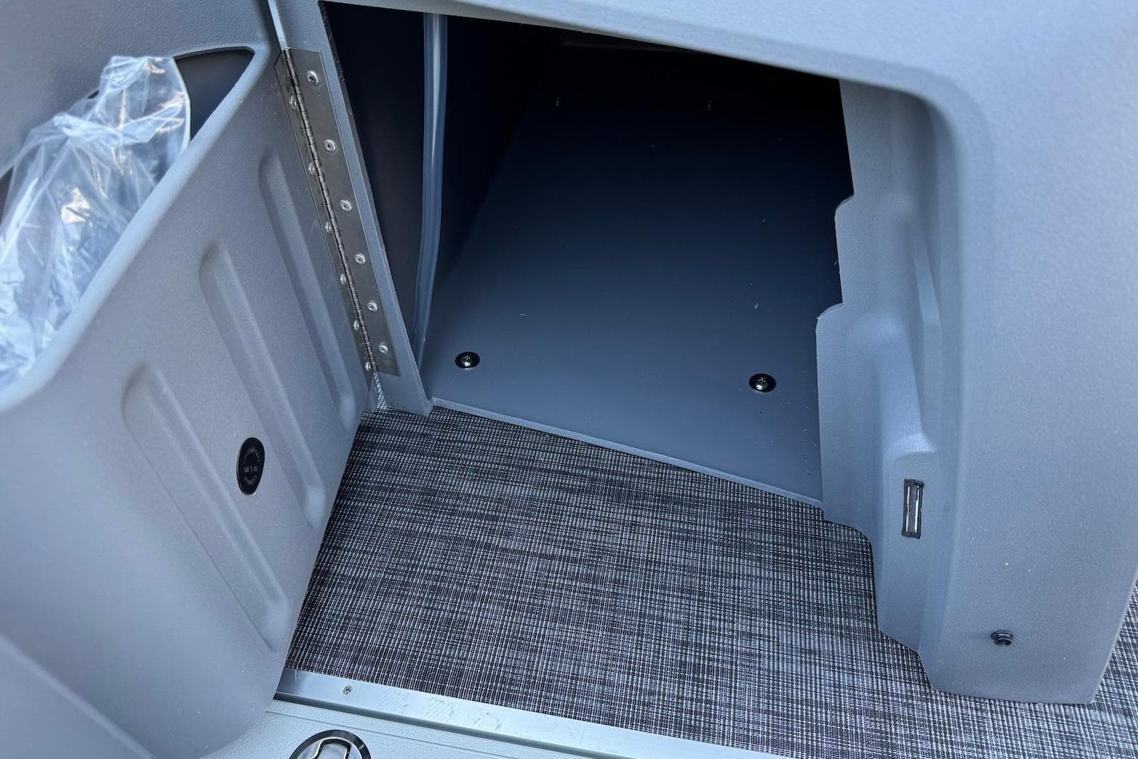 Interior storage compartment of 2026 Godfrey SWEETWATER 2286 SFL boat.