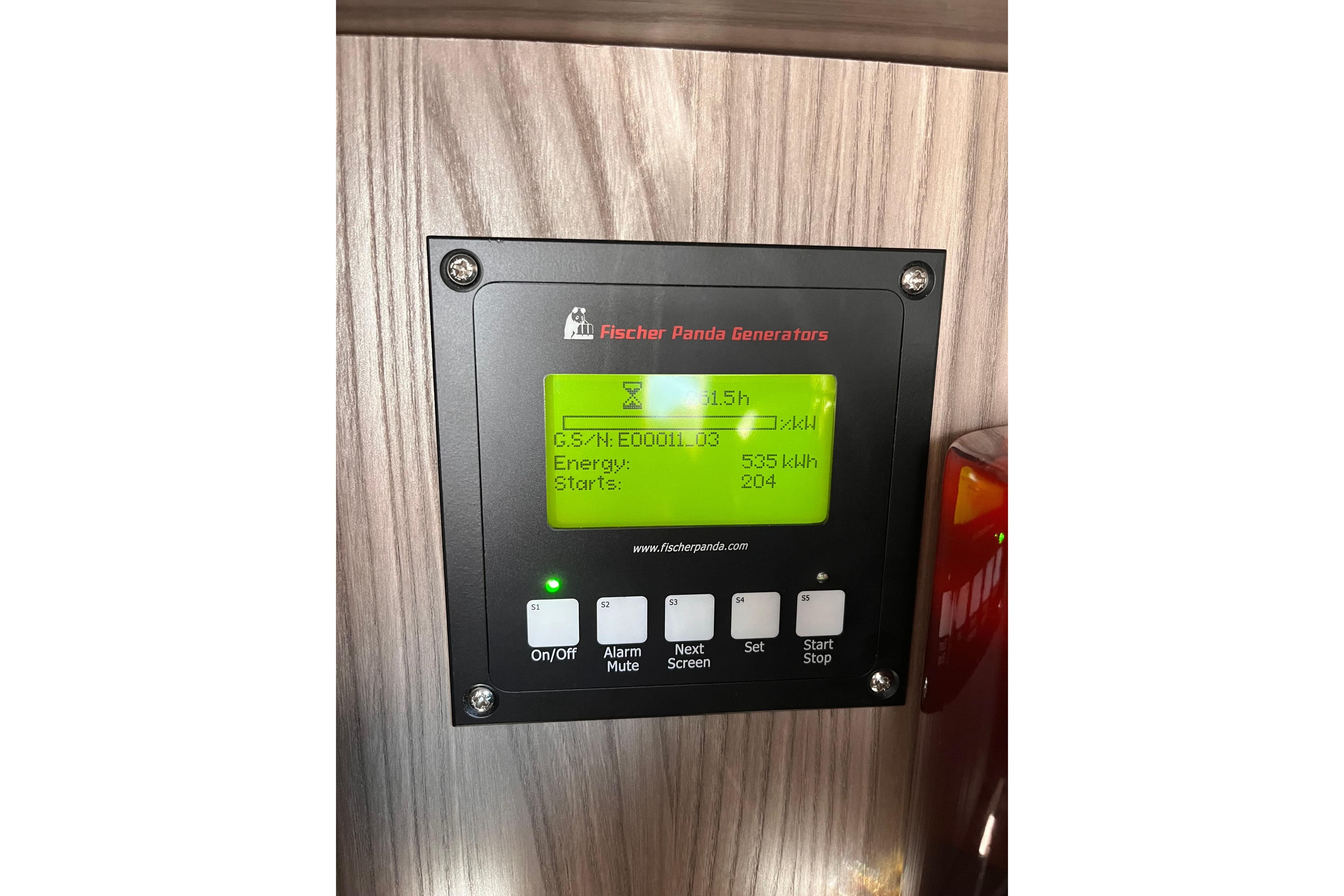 Fischer Panda generator control panel on 2024 Galeon 425 HTS yacht.