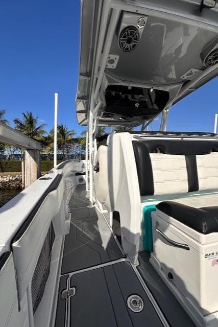 2019 Nor-Tech 340 Sport Center Console boat with sleek design and modern seating.