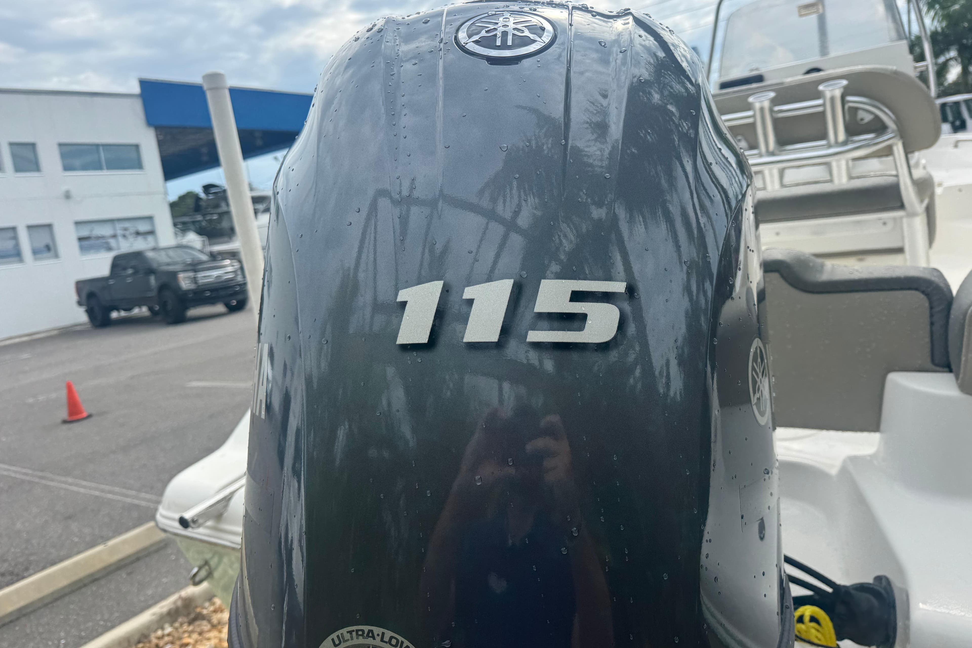 Outboard motor on 2026 Key West 189 FS boat, featuring "115" horsepower.