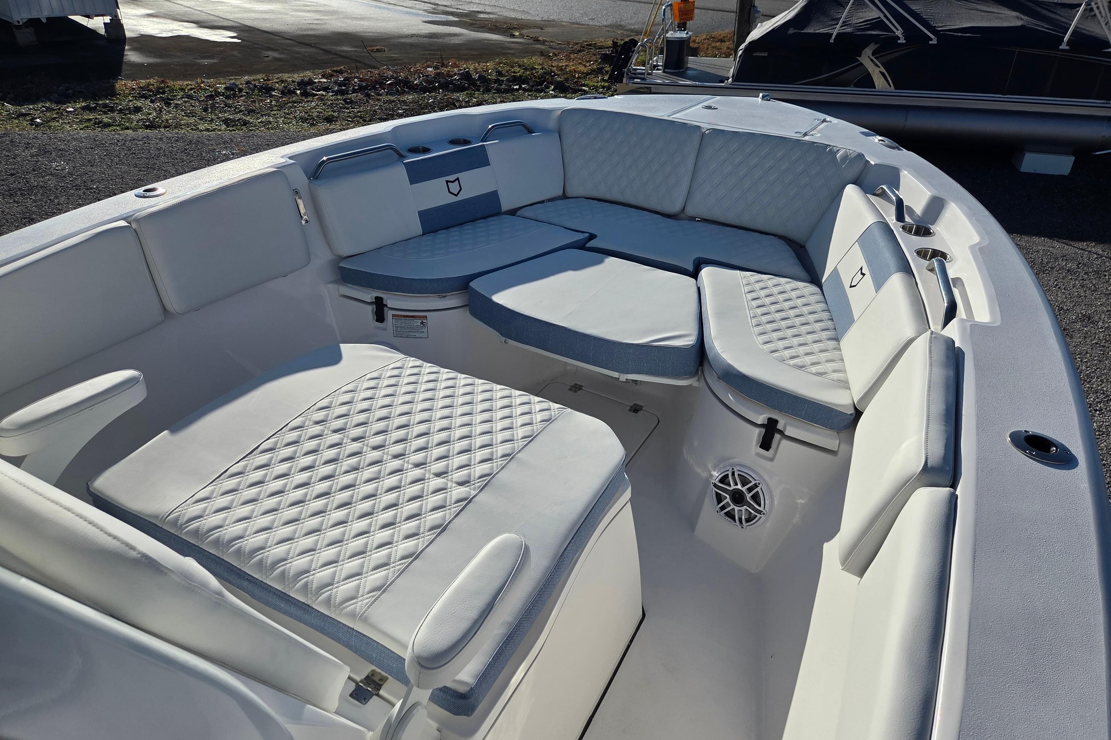 2026 Sea Fox 268 Commander boat interior with luxurious seating and modern design.