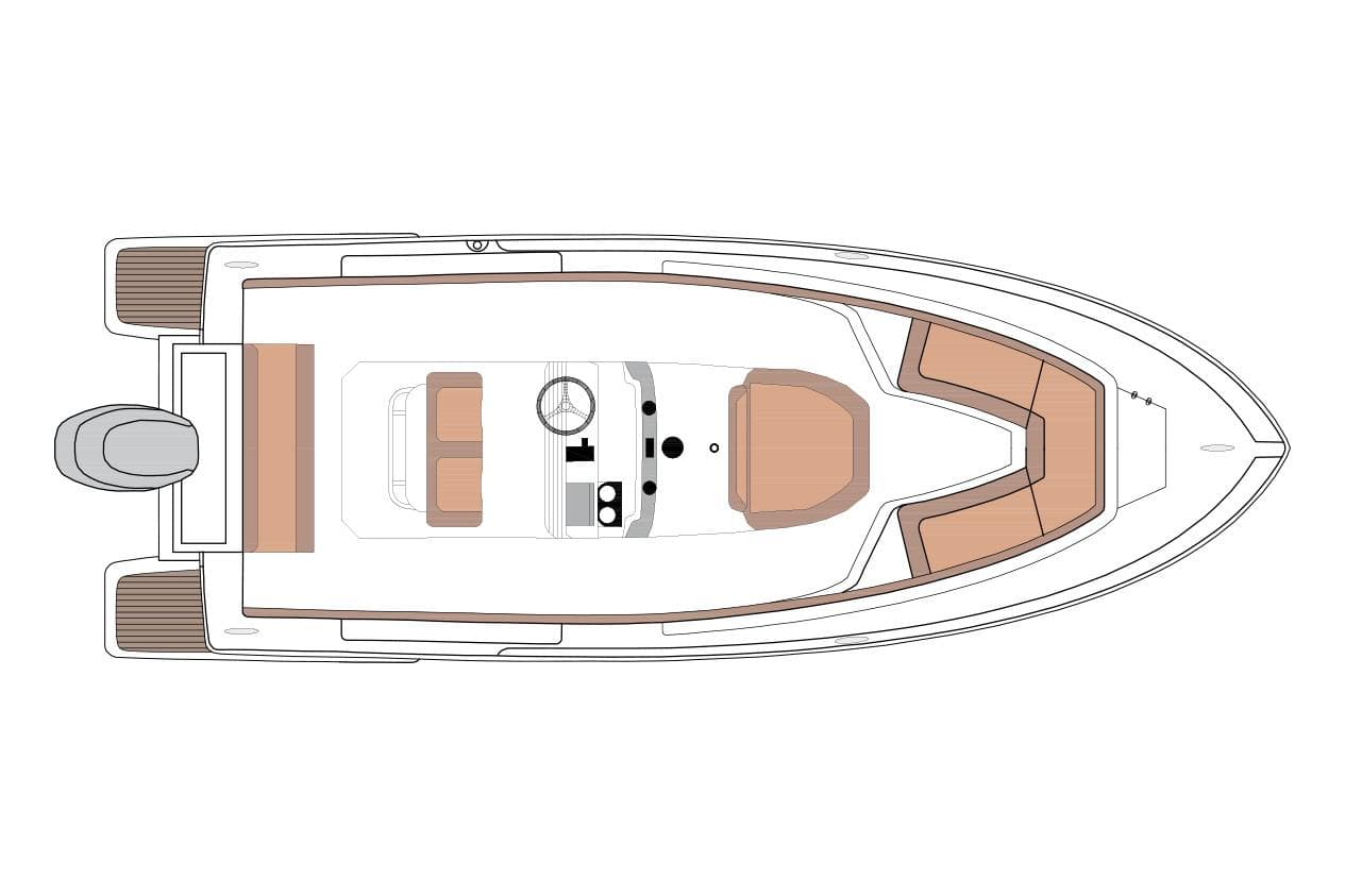 Manufacturer Provided Image: Top view of 2025 Scout 215 XSF boat layout design.