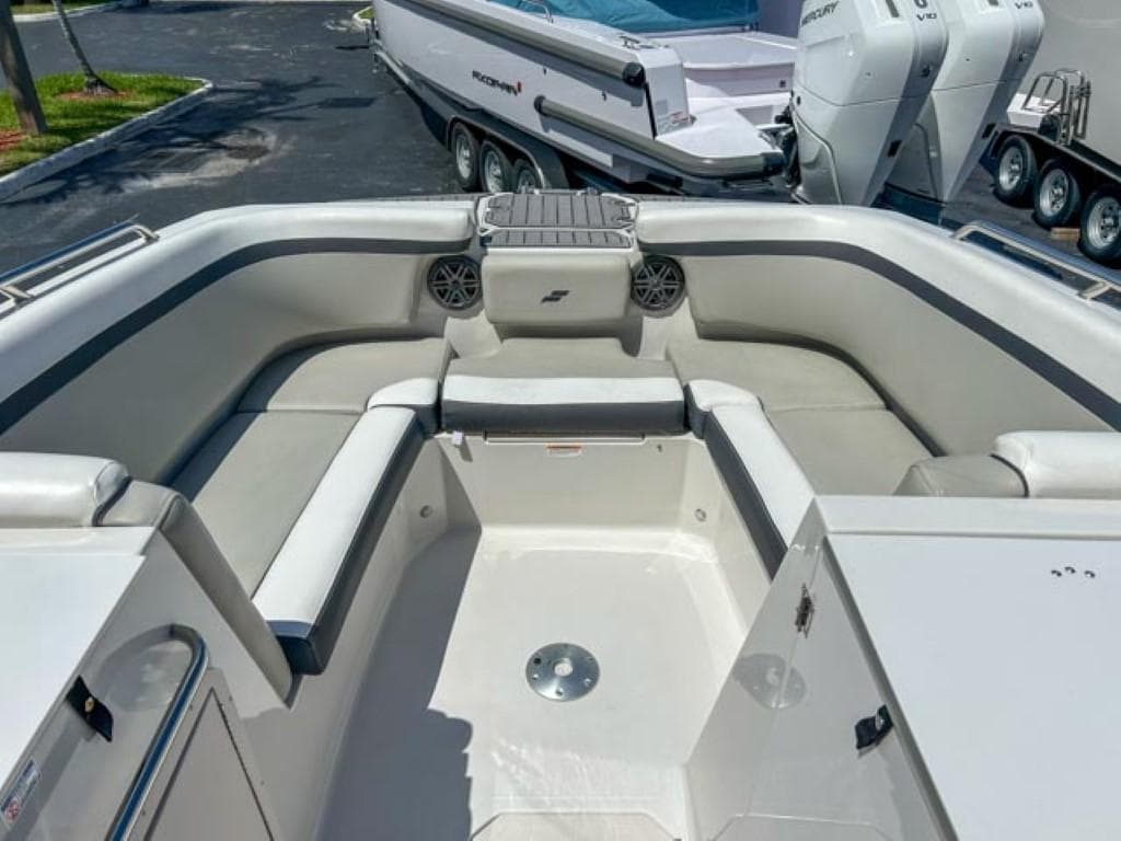 2024 Starcraft SVX 231 OB DH boat interior with spacious seating and modern design.