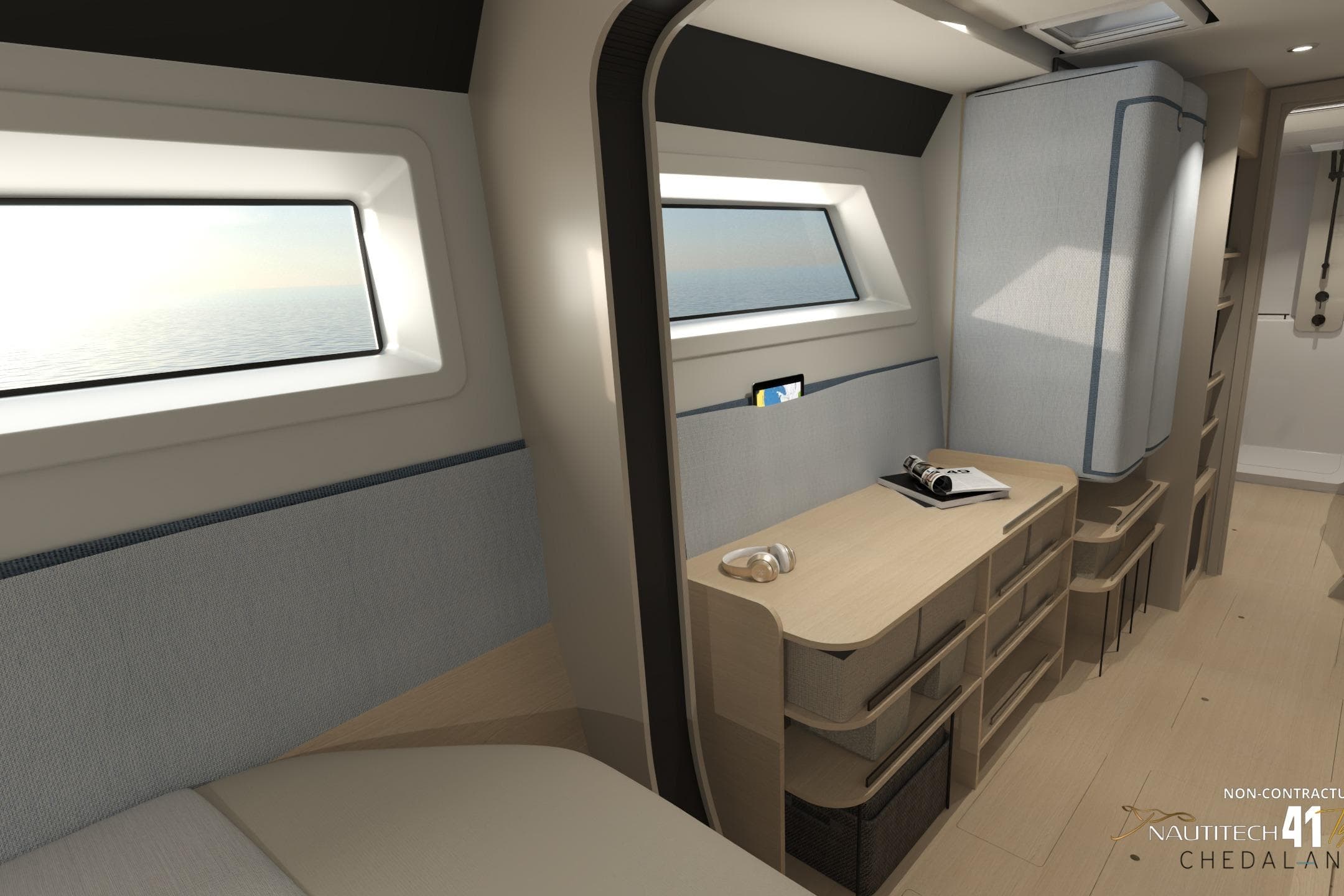 Interior of Nautitech 41 Type S yacht, modern design, year 2026.