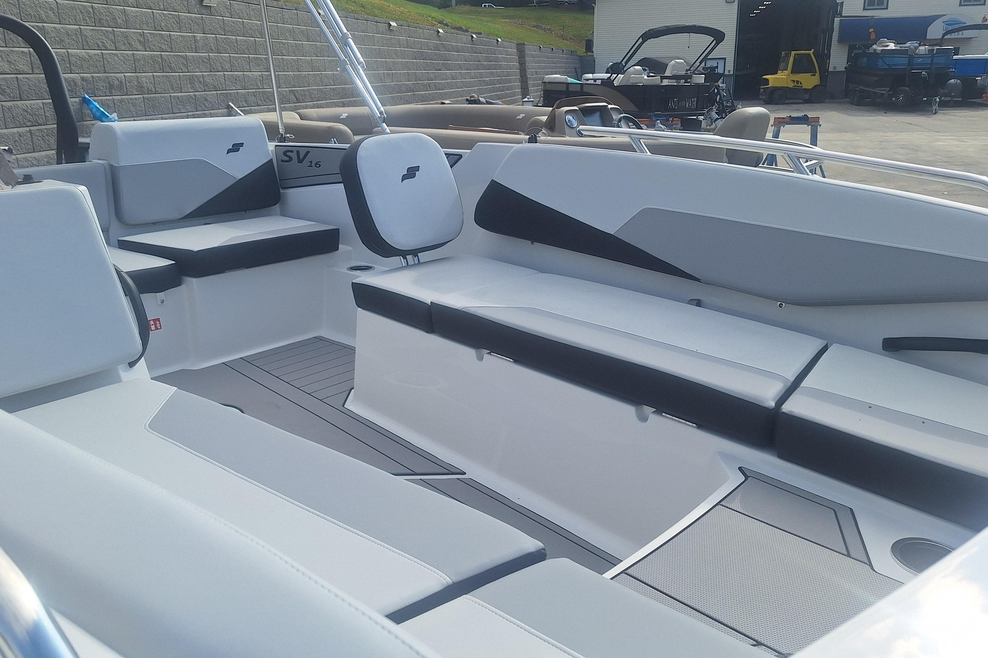 2026 Starcraft SV 16 OB boat interior with sleek seating and modern design.