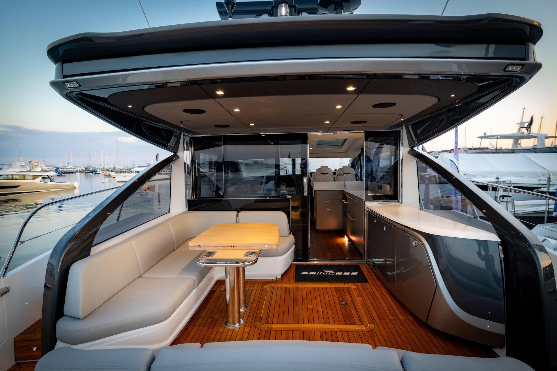 Luxurious interior of the 2026 Princess V55 Express yacht.