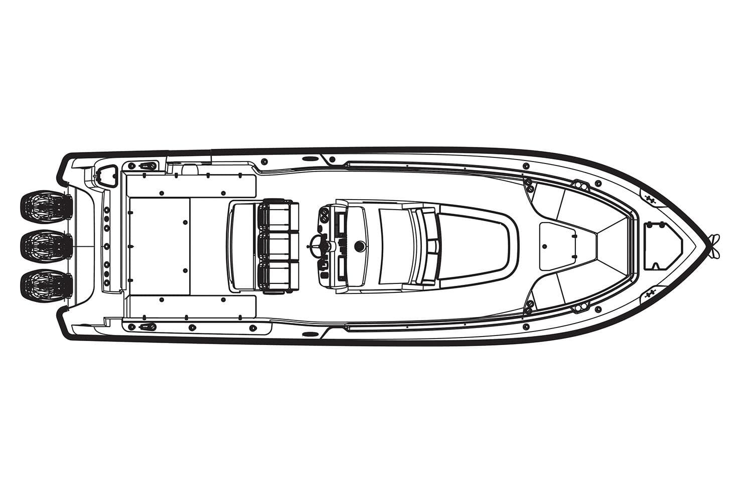Manufacturer Provided Image: Top view schematic of 2018 Boston Whaler 350 Outrage boat.