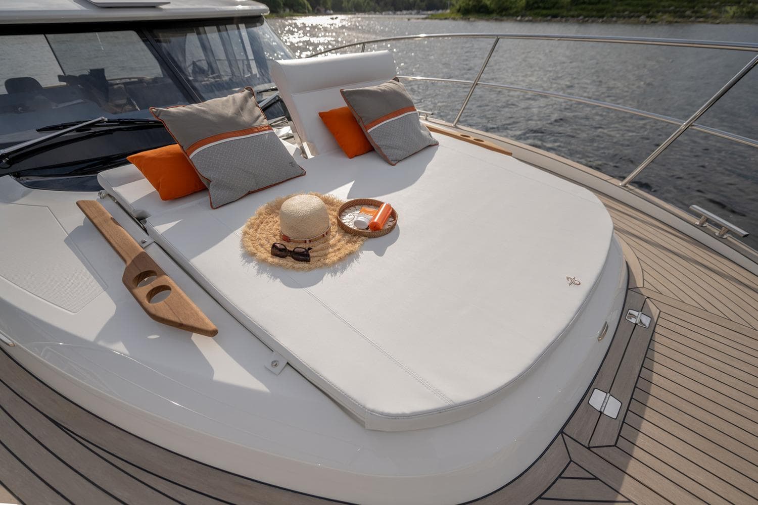 Manufacturer Provided Image: Luxurious 2025 Marex 440 Scandinavia yacht deck with sunbathing area and cushions.