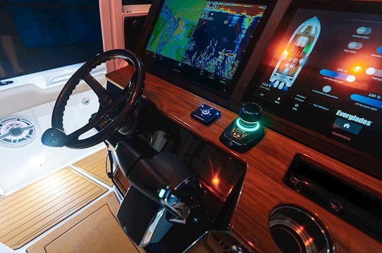 Manufacturer Provided Image: 2025 Everglades 315 Center Console dashboard with advanced navigation displays.