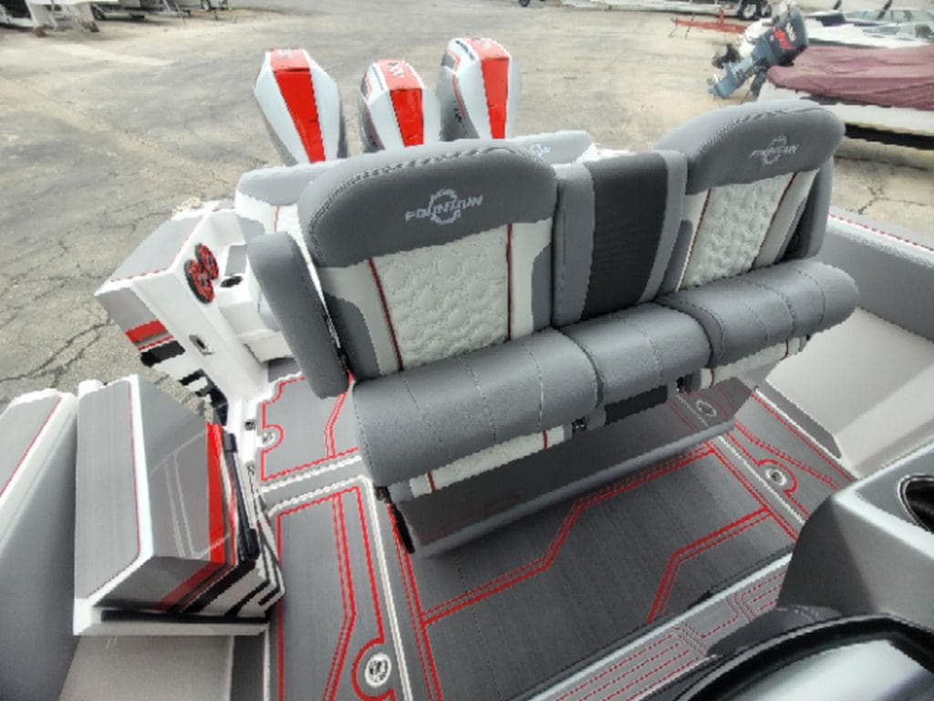 2024 Fountain 38 SCX boat interior with stylish seating and modern design.