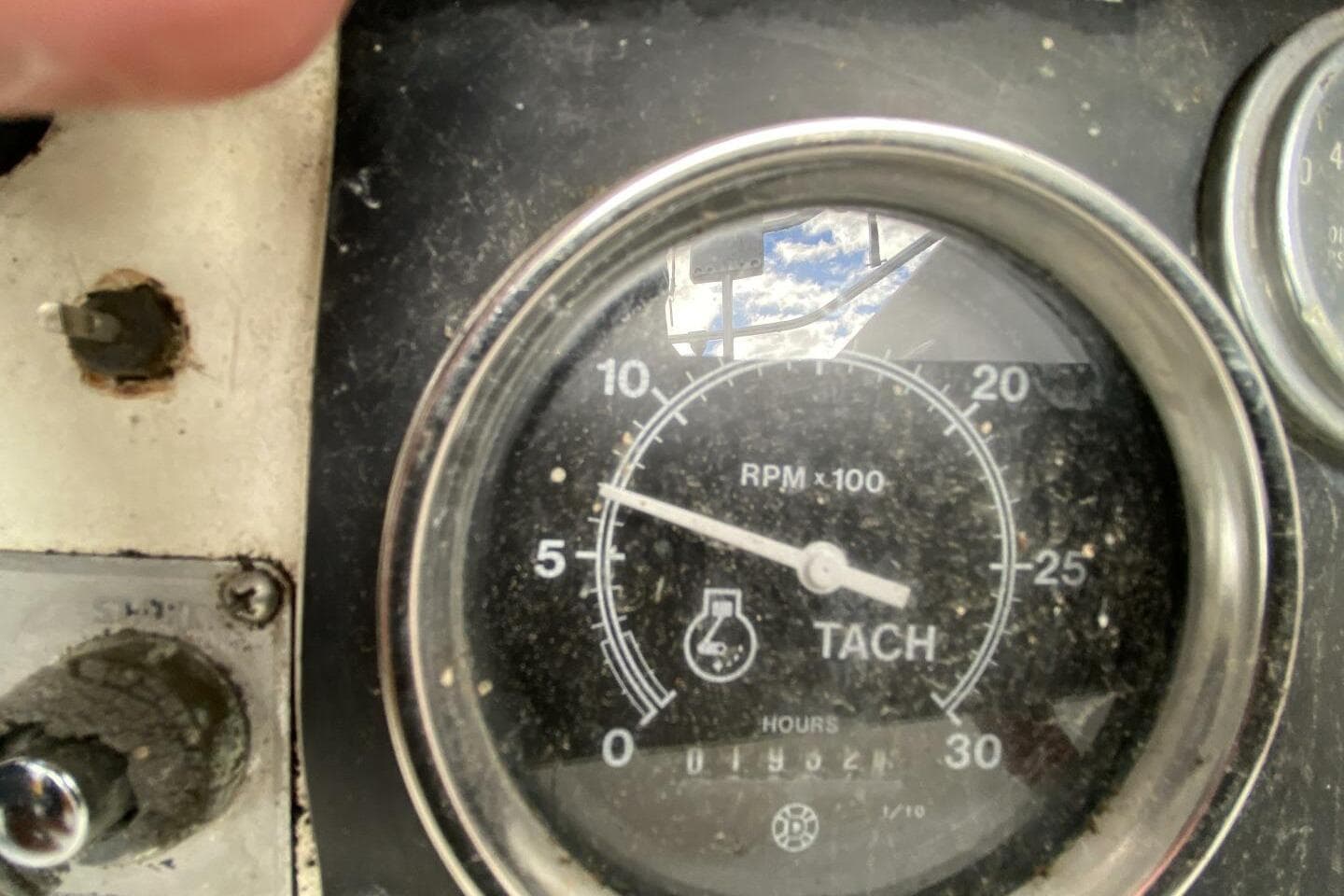 Close-up of a tachometer on a 1980 CS 36 Traditional boat.