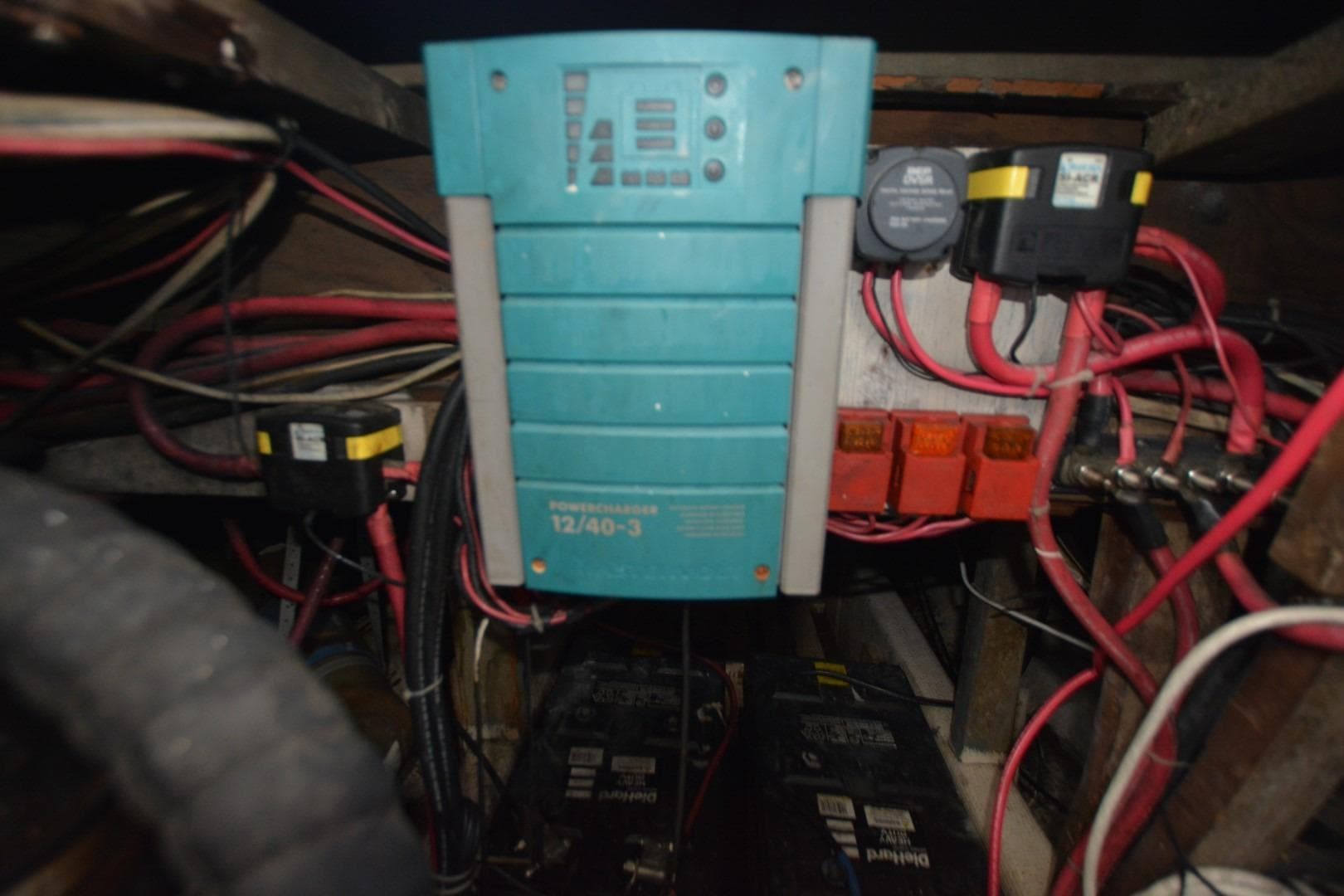 Electrical system of 1983 Key West #1 Sport Fish boat with wiring and components.