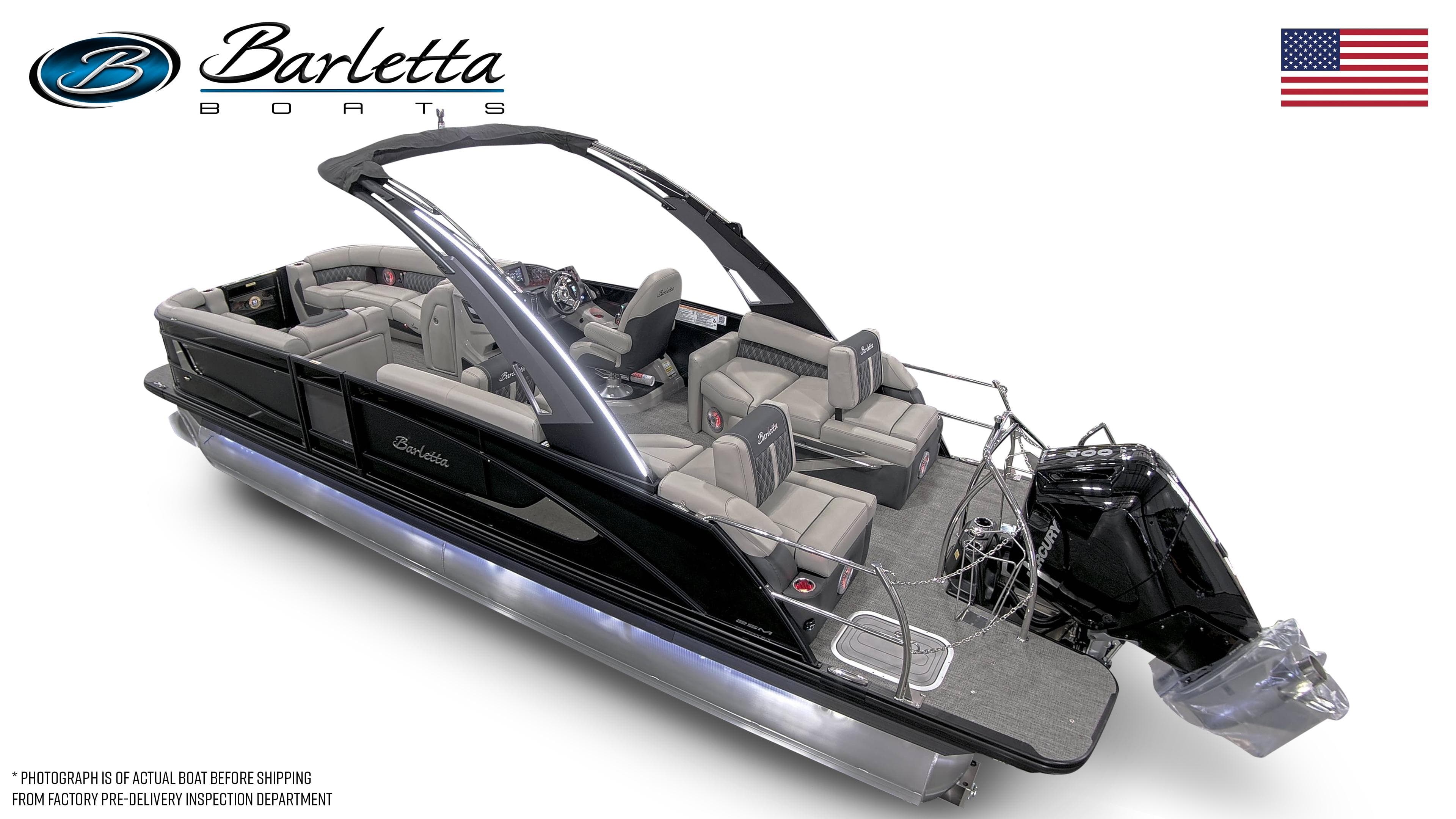 2026 Barletta L25MA luxury pontoon boat with sleek design and modern features.