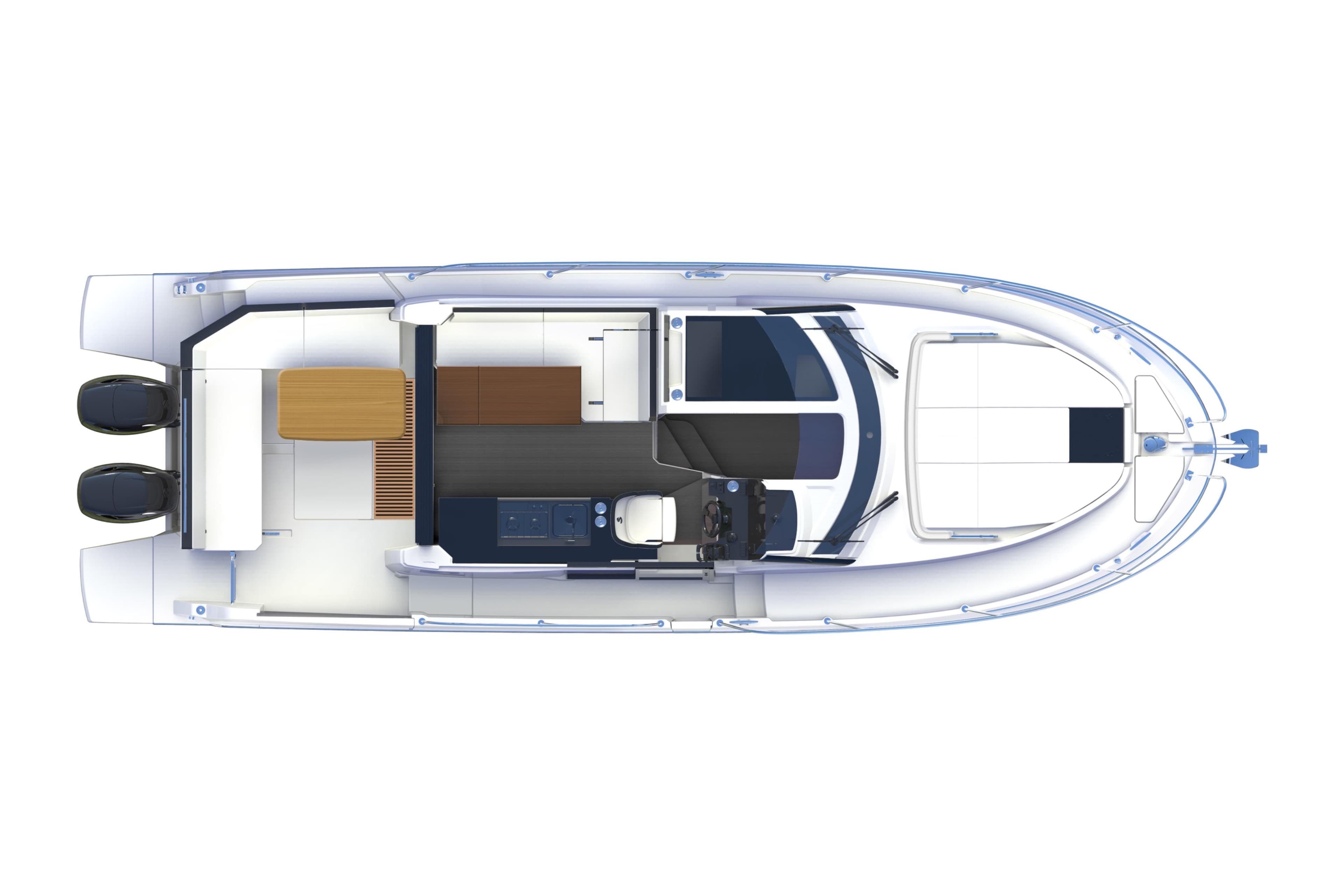 Top view of Beneteau Antares 11 Coupe 2026 boat layout.