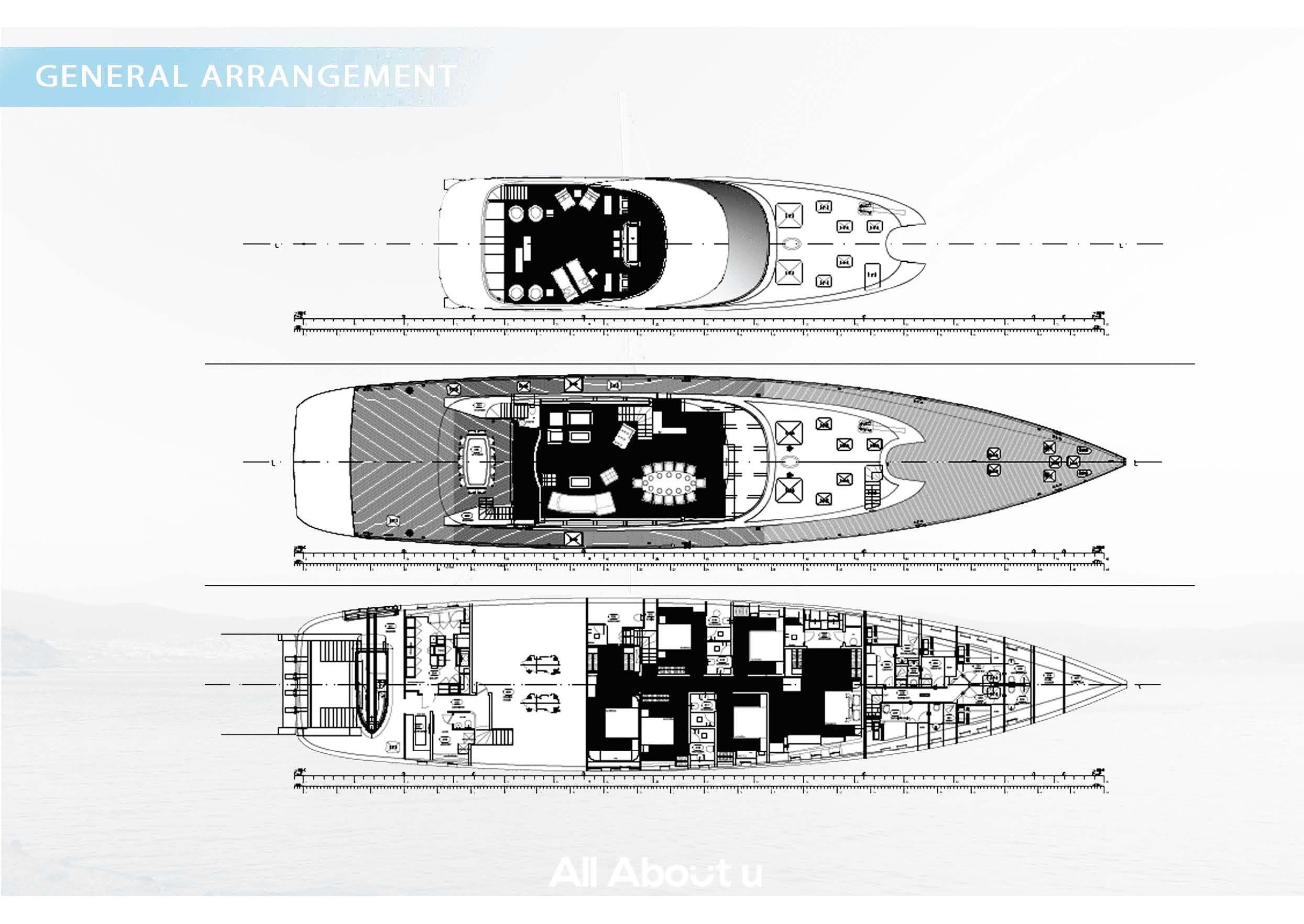 Blueprint of 2018 Ada Yacht sailboat, showcasing detailed deck arrangements.