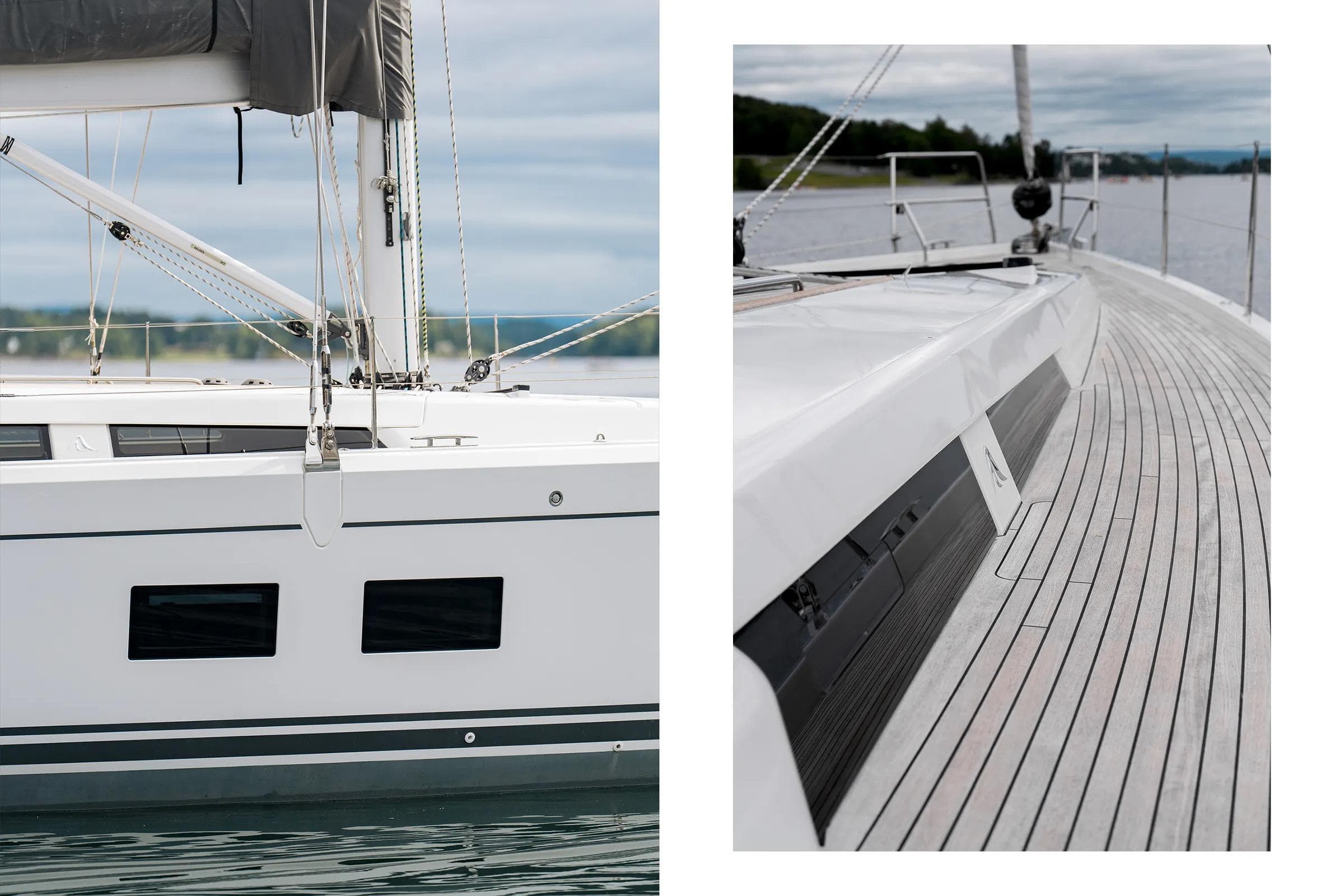 2019 Hanse 548 sailboat, featuring sleek design and spacious deck, on calm waters.