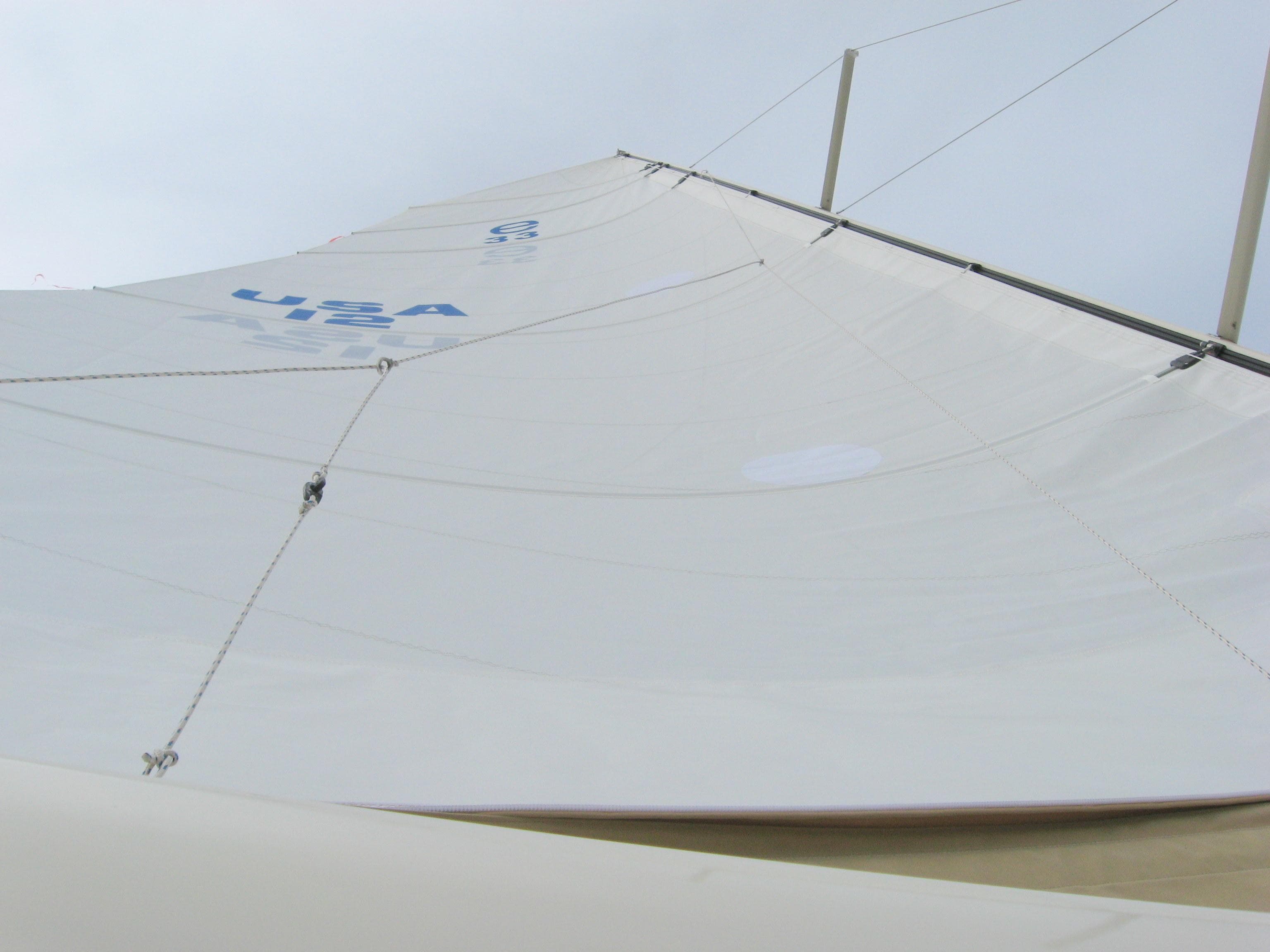 Close-up of the sail on a 2008 e33 sailing yacht.