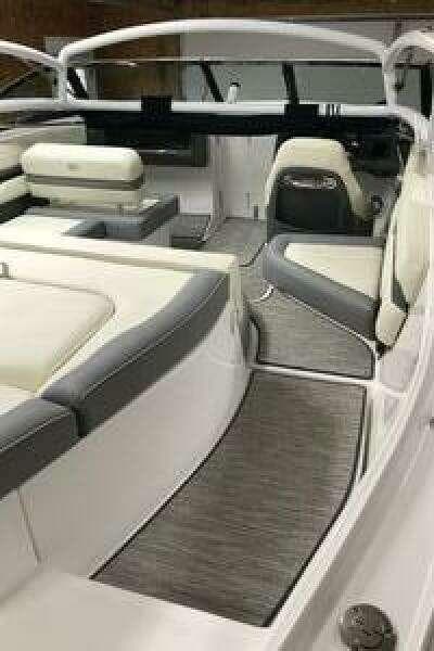 2022 Cobalt CS22 boat interior with modern seating and sleek design.