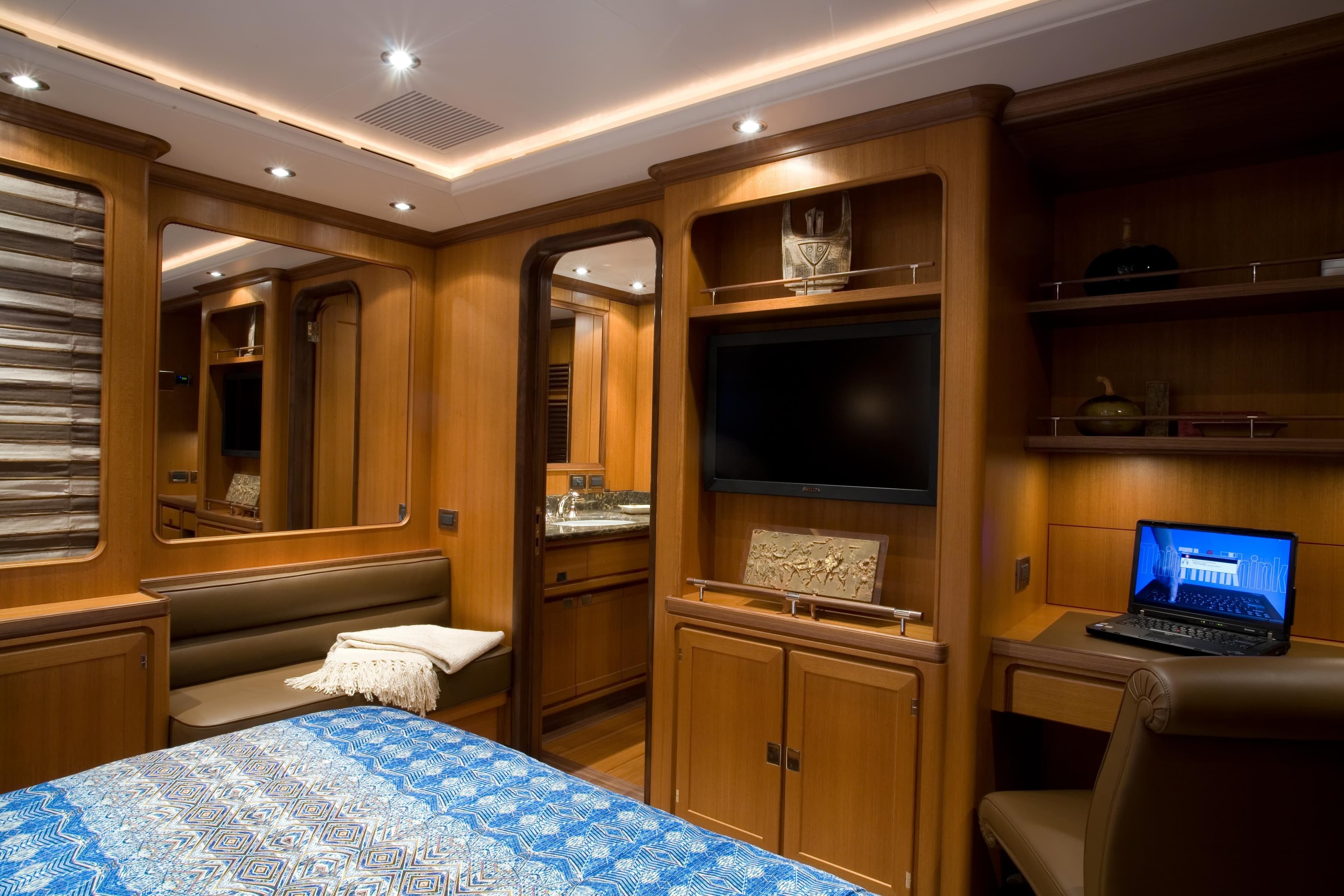 Luxurious interior of 2007 Perini Navi 52M yacht with elegant wood finishes and modern amenities.