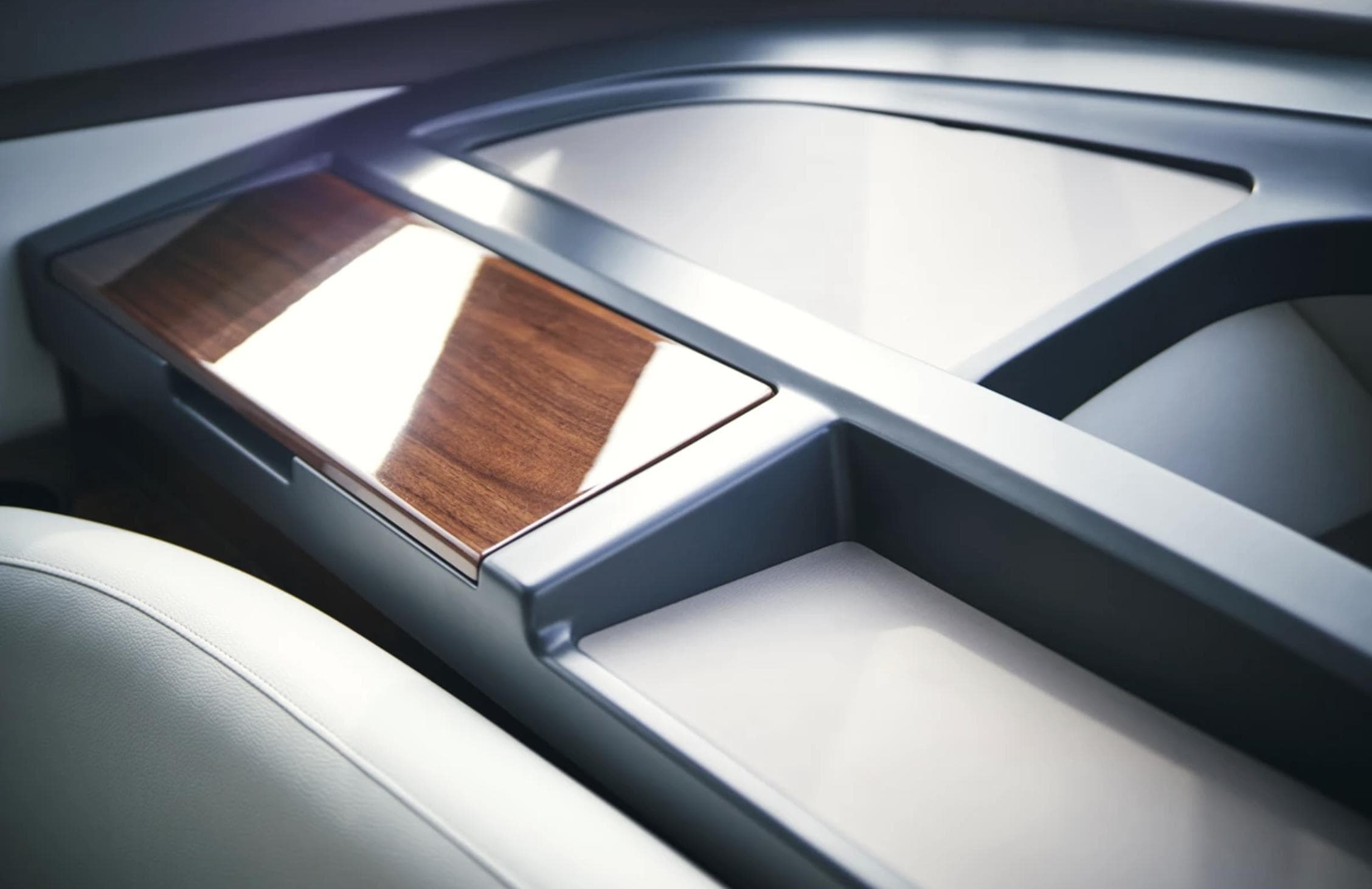 Interior detail of 2025 Princess F50 yacht with sleek wood and leather finishes.
