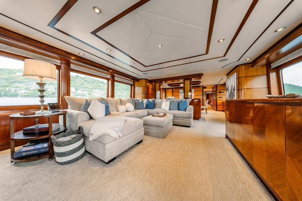Luxurious interior of 2012 Ares Custom Marine Custom 141 yacht with elegant furnishings.
