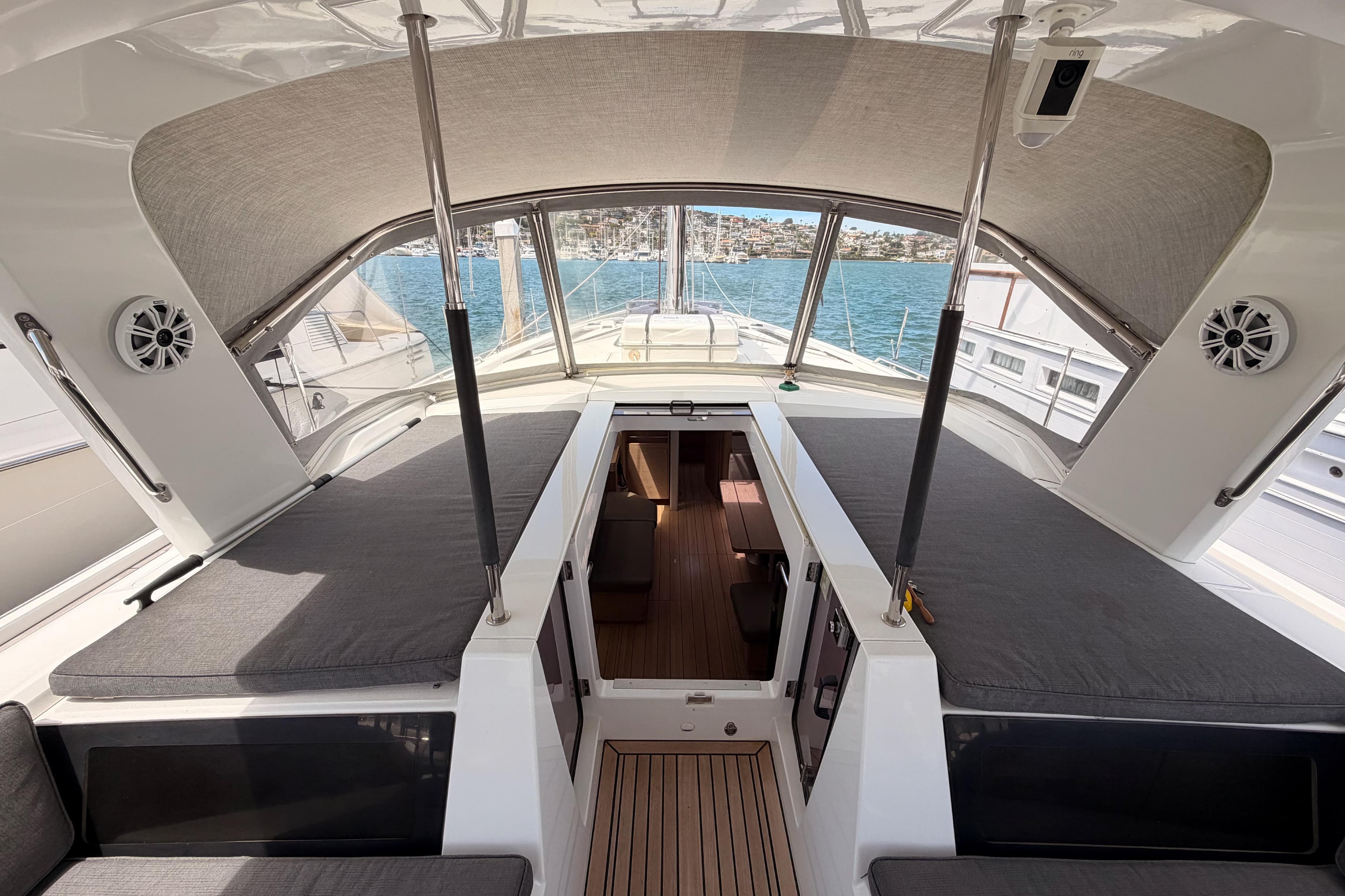 Interior view of 2020 Beneteau Oceanis 51.1 yacht, featuring spacious seating and elegant design.
