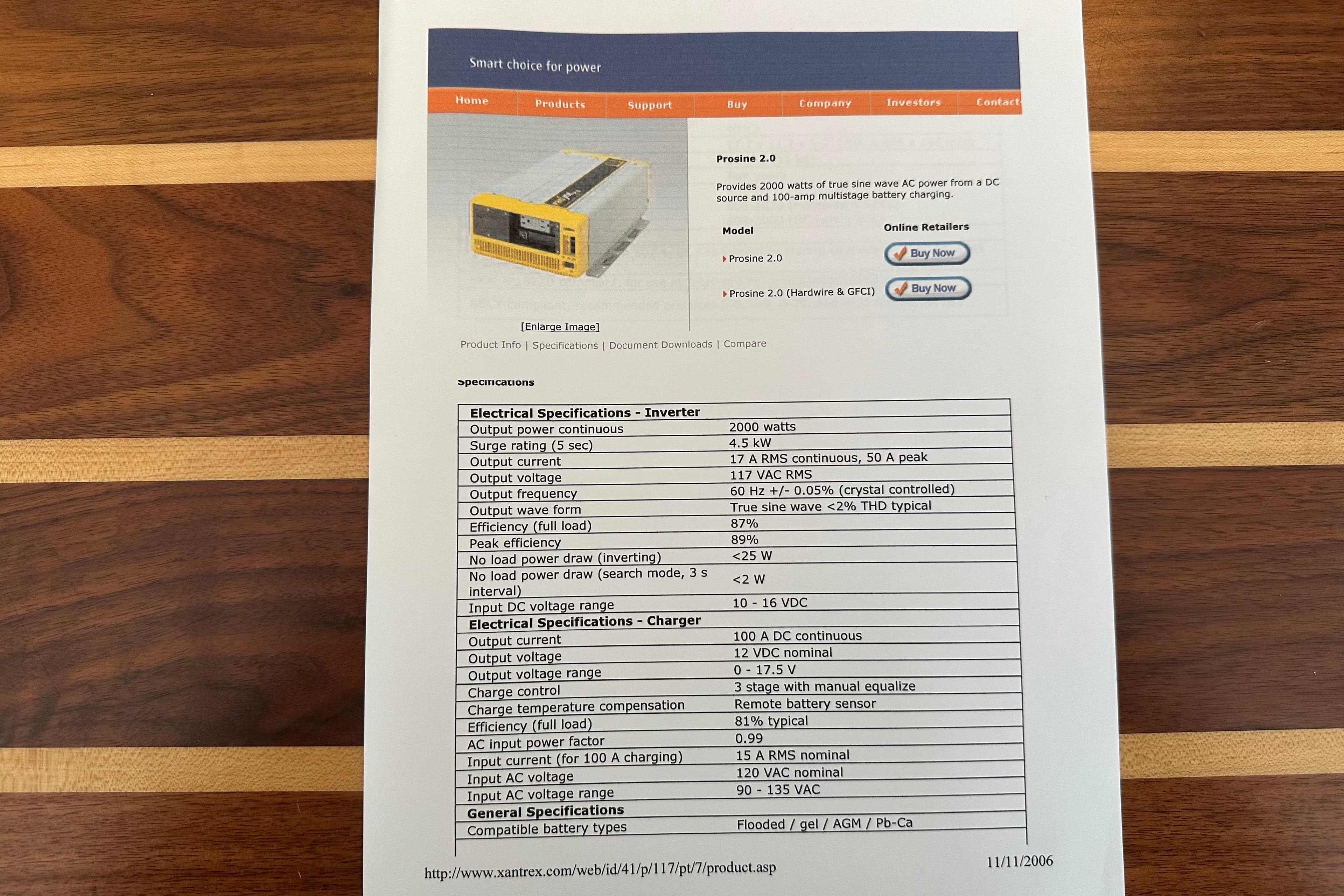 Brochure for Prosine 2.0 inverter, featuring specifications and purchase options. Sabre 386, 2007.