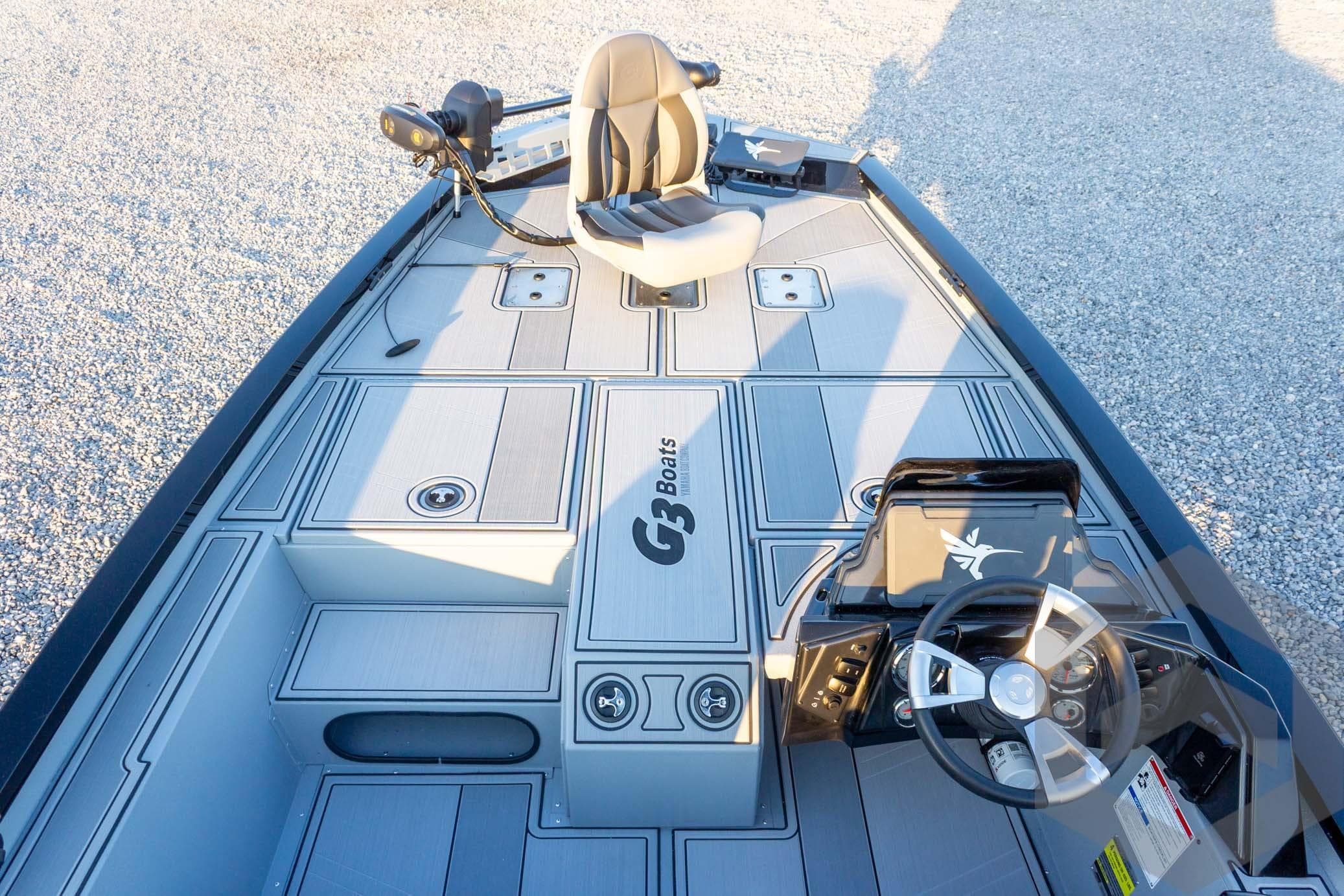 2026 G3 Sportsman 1810 SE boat interior with steering wheel and seating.