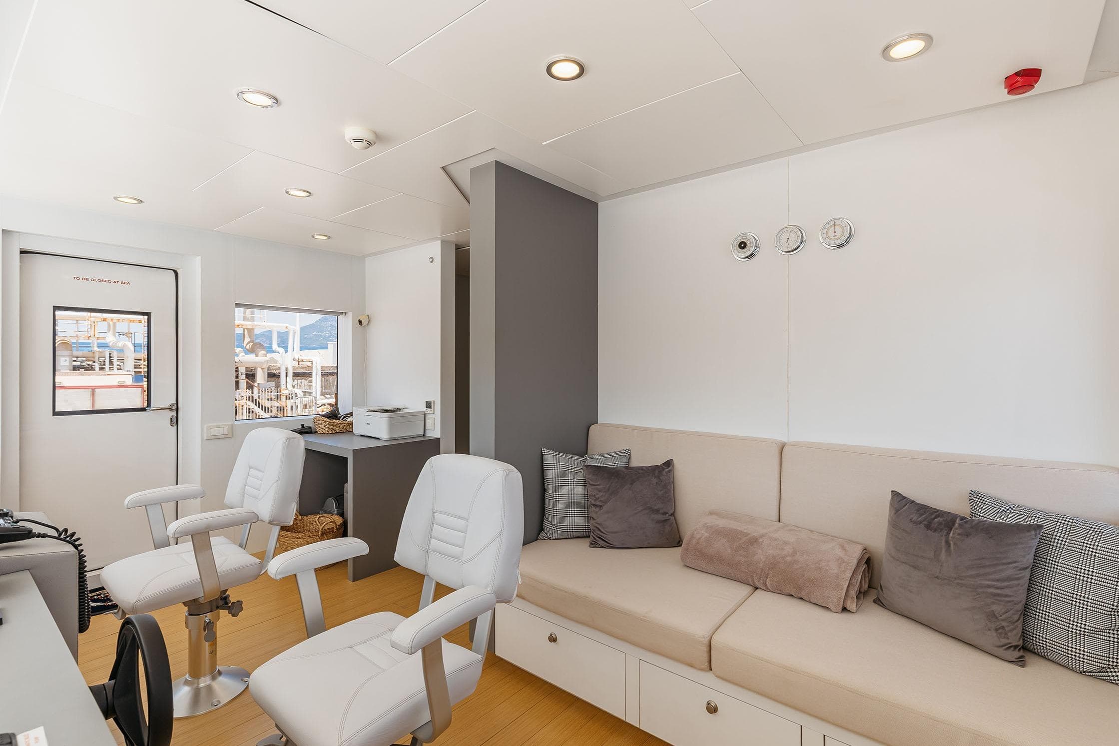 Luxurious interior of 2018 Arkin Pruva Argos Custom Explorer 27M yacht with modern seating.