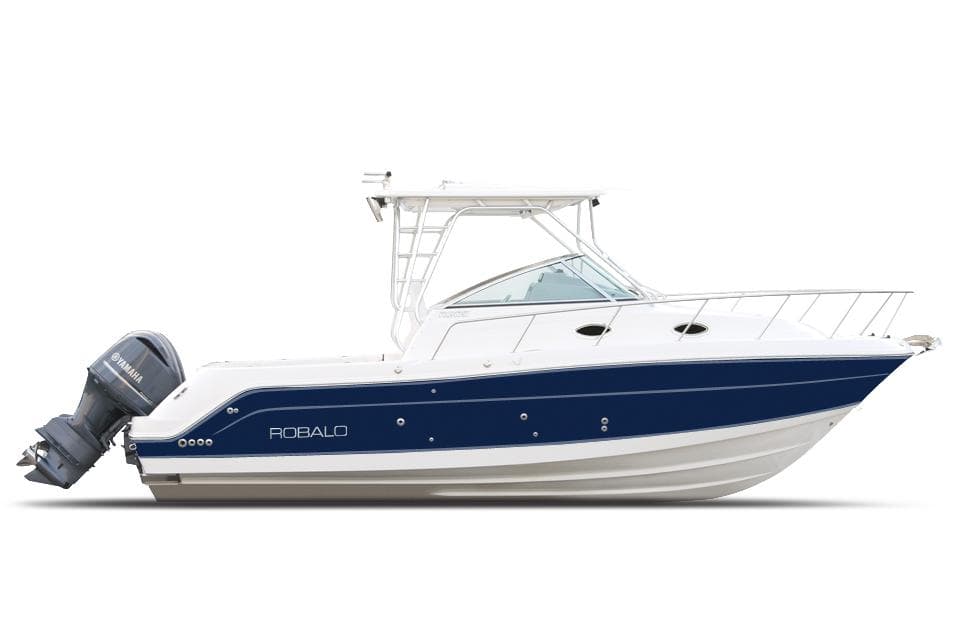 Manufacturer Provided Image: 2017 Robalo R305 Walkaround boat with dual outboard engines.