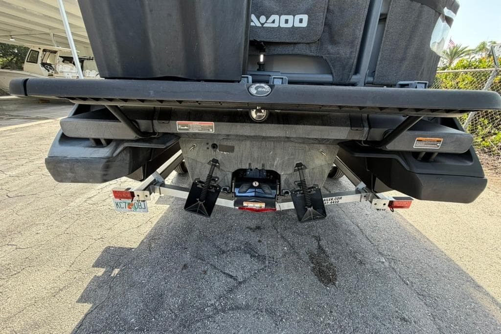 Rear view of a 2022 Sea-Doo Switch Sport 18 on a trailer.