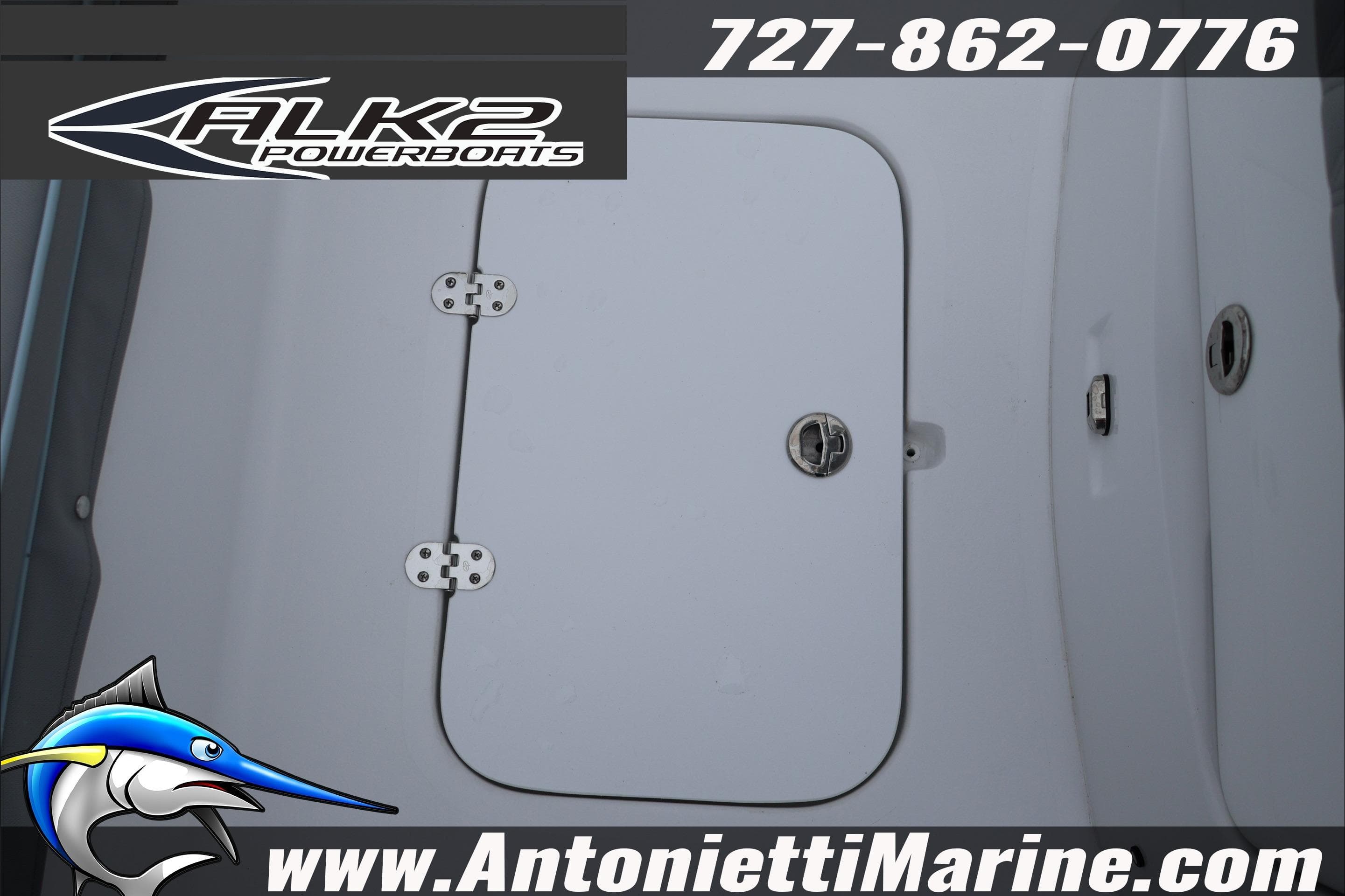 2026 ALK2 Powerboats 23 CRX deck with logo and contact details.