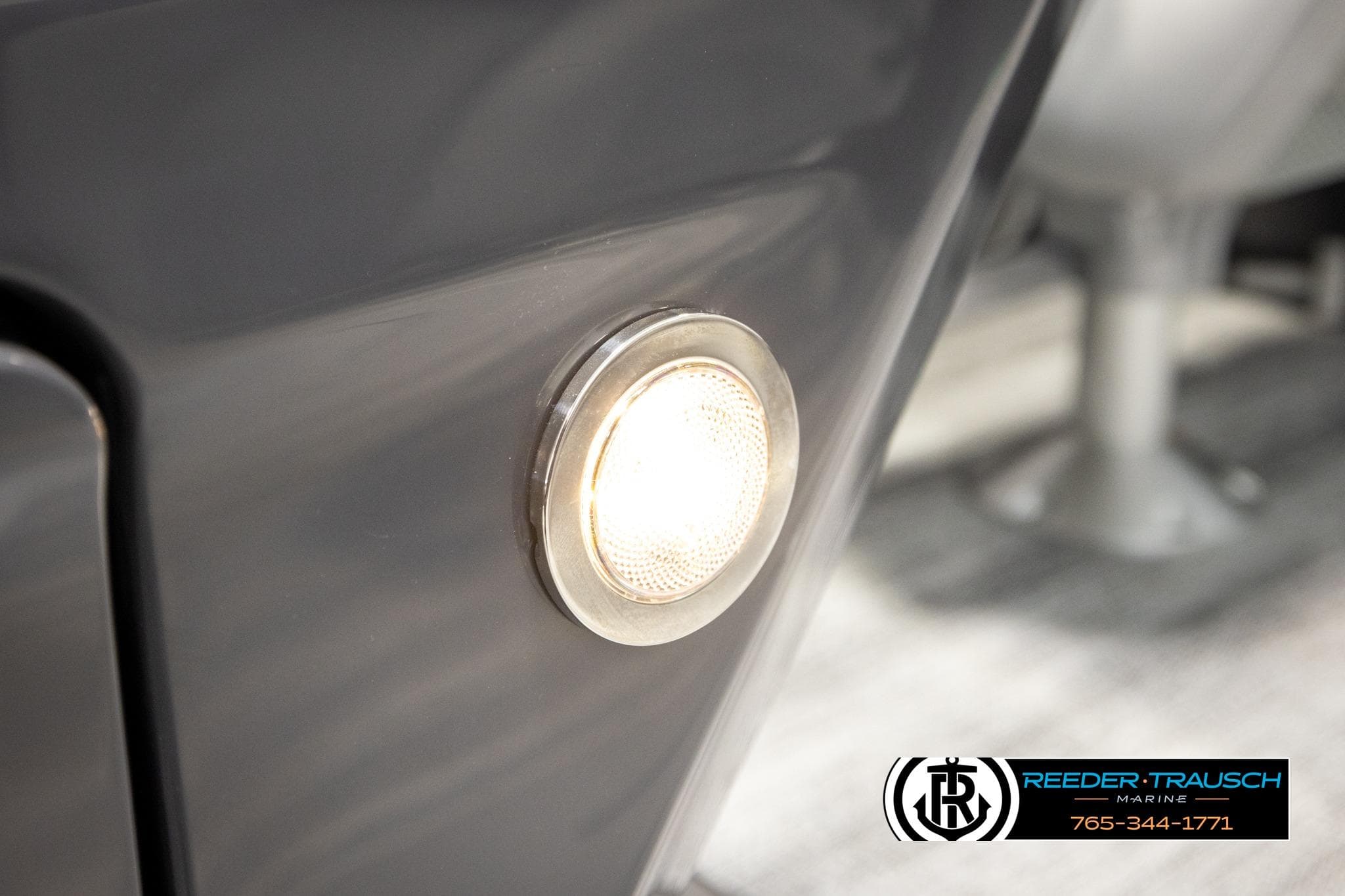 Close-up of a 2026 Bennington 22 MFBSE boat light, featuring sleek design details.