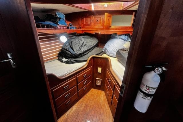 Cozy cabin interior of 1978 Custom Fantasia C/C Double Ended Cutter sailboat.
