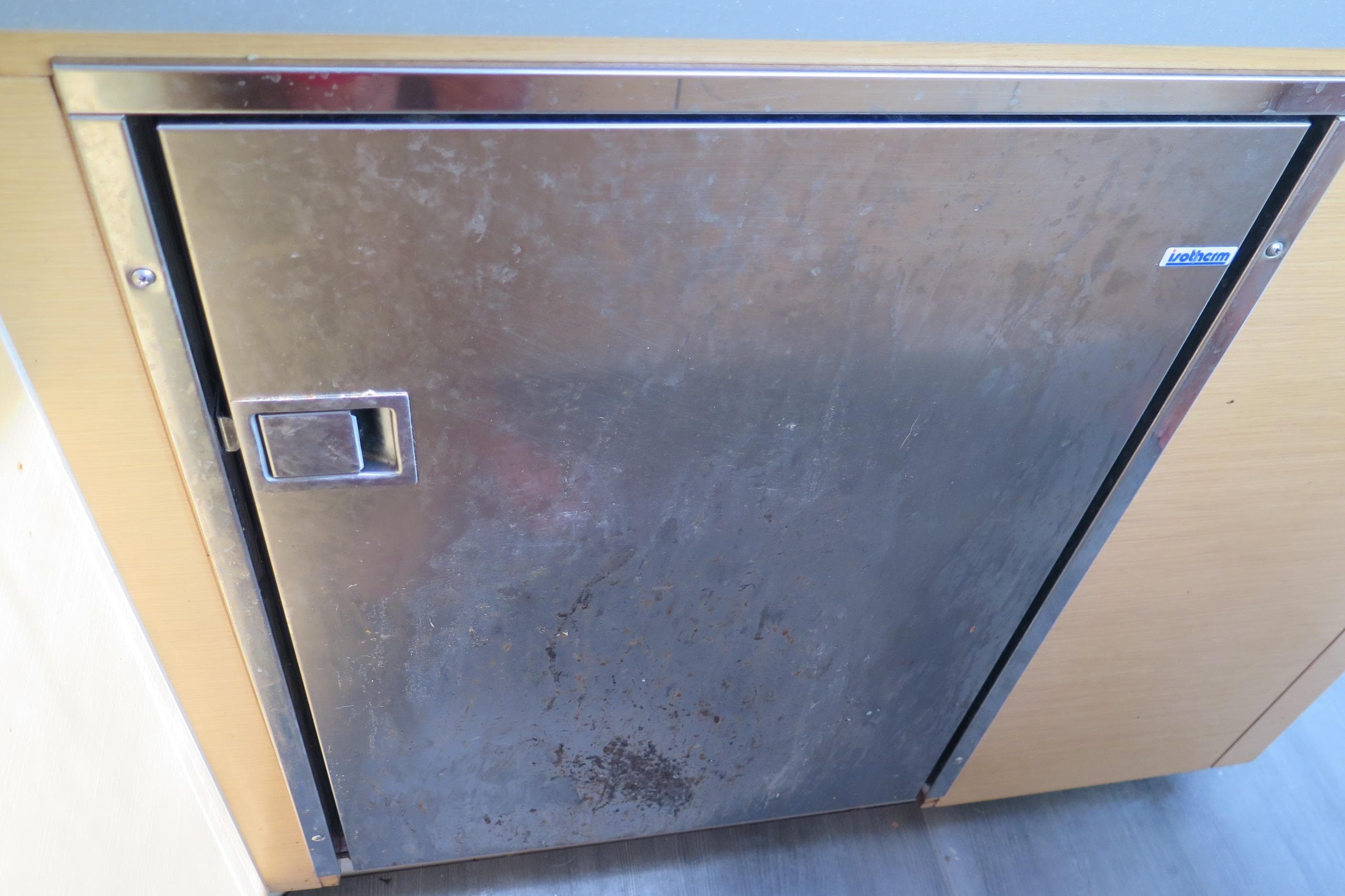 Stainless steel door on 2013 Fountaine Pajot Helia 44 yacht interior.