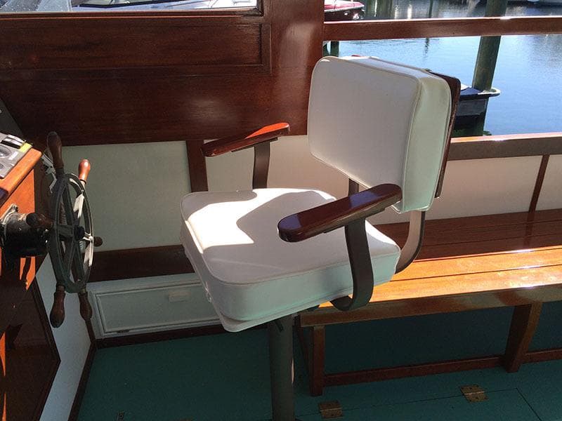 Captain's chair on 1934 Classic Cruiser Hemingway's Pilar Replica boat.