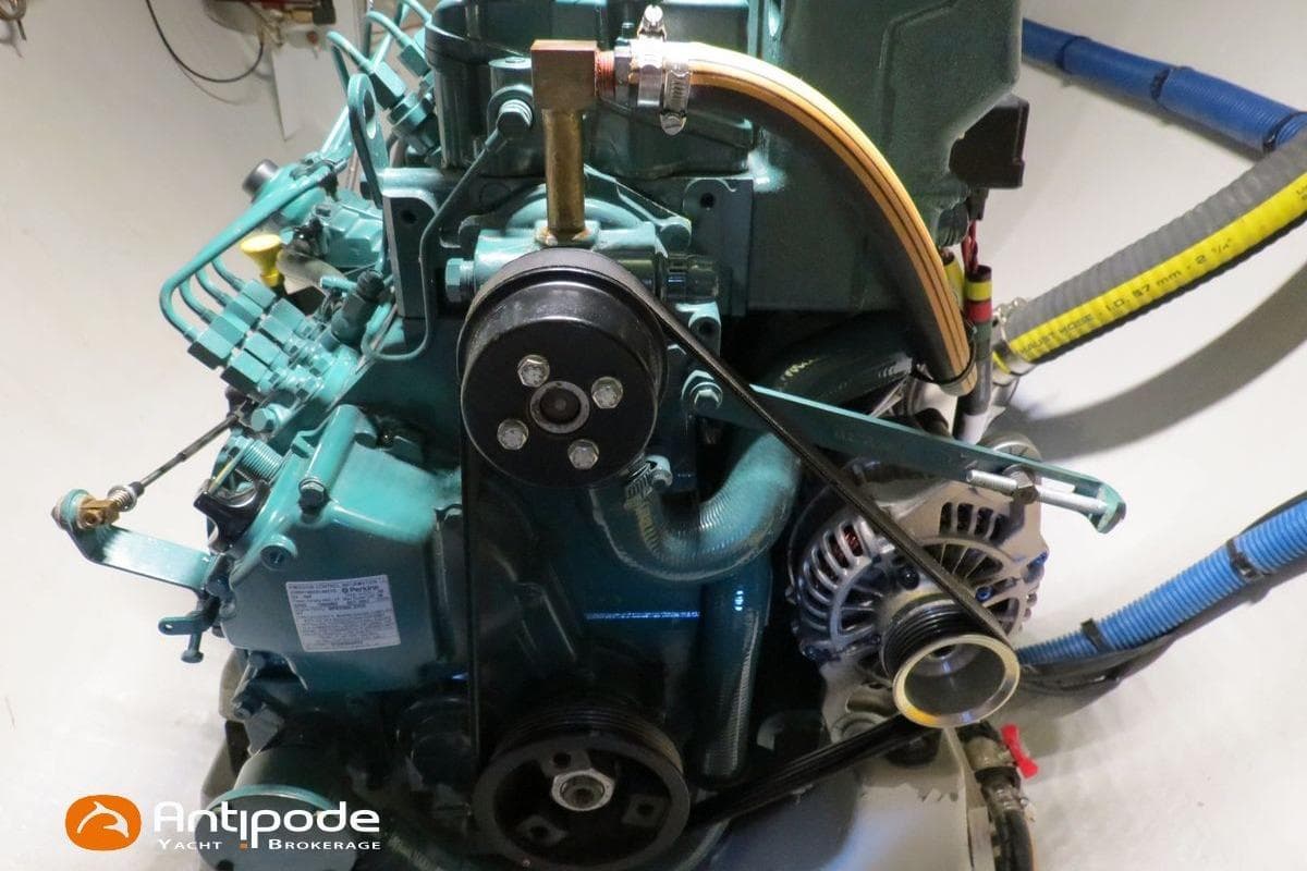 Engine of NEEL 43 yacht, 2022 model, showcasing mechanical components and wiring.