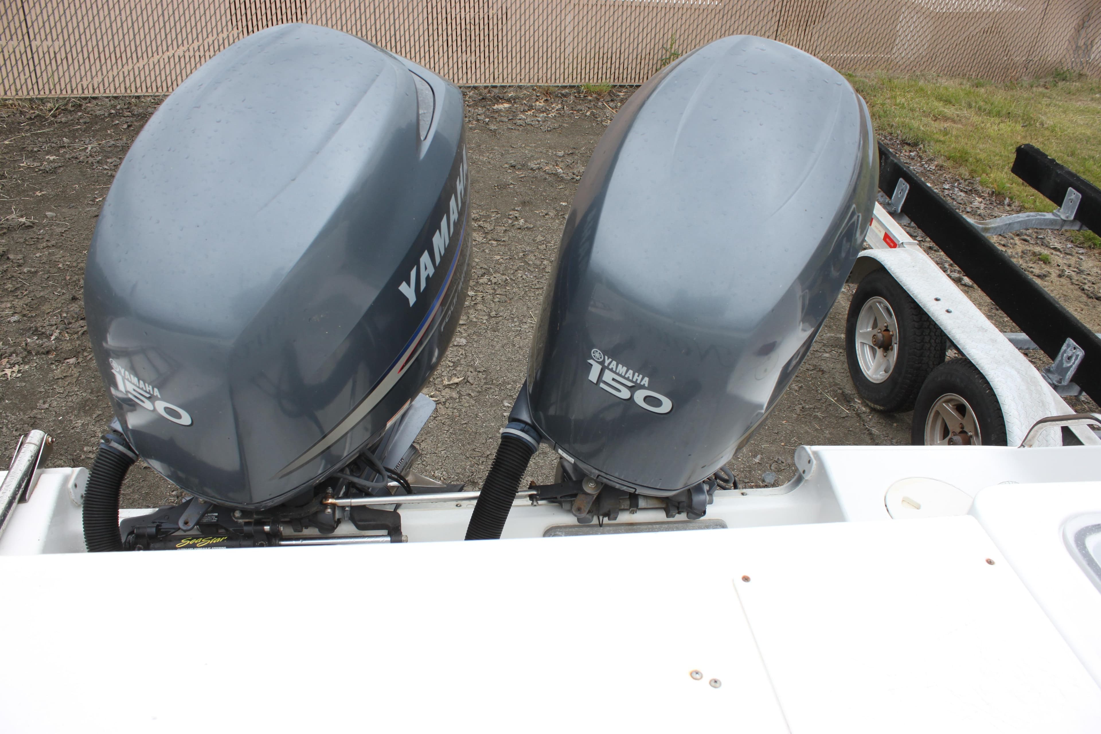 Twin Yamaha 150 outboard motors on a 2012 Sea Hunt Gamefish 27 boat.