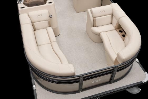 Manufacturer Provided Image: 2019 Harris Cruiser 210 pontoon boat with beige seating and black railings.