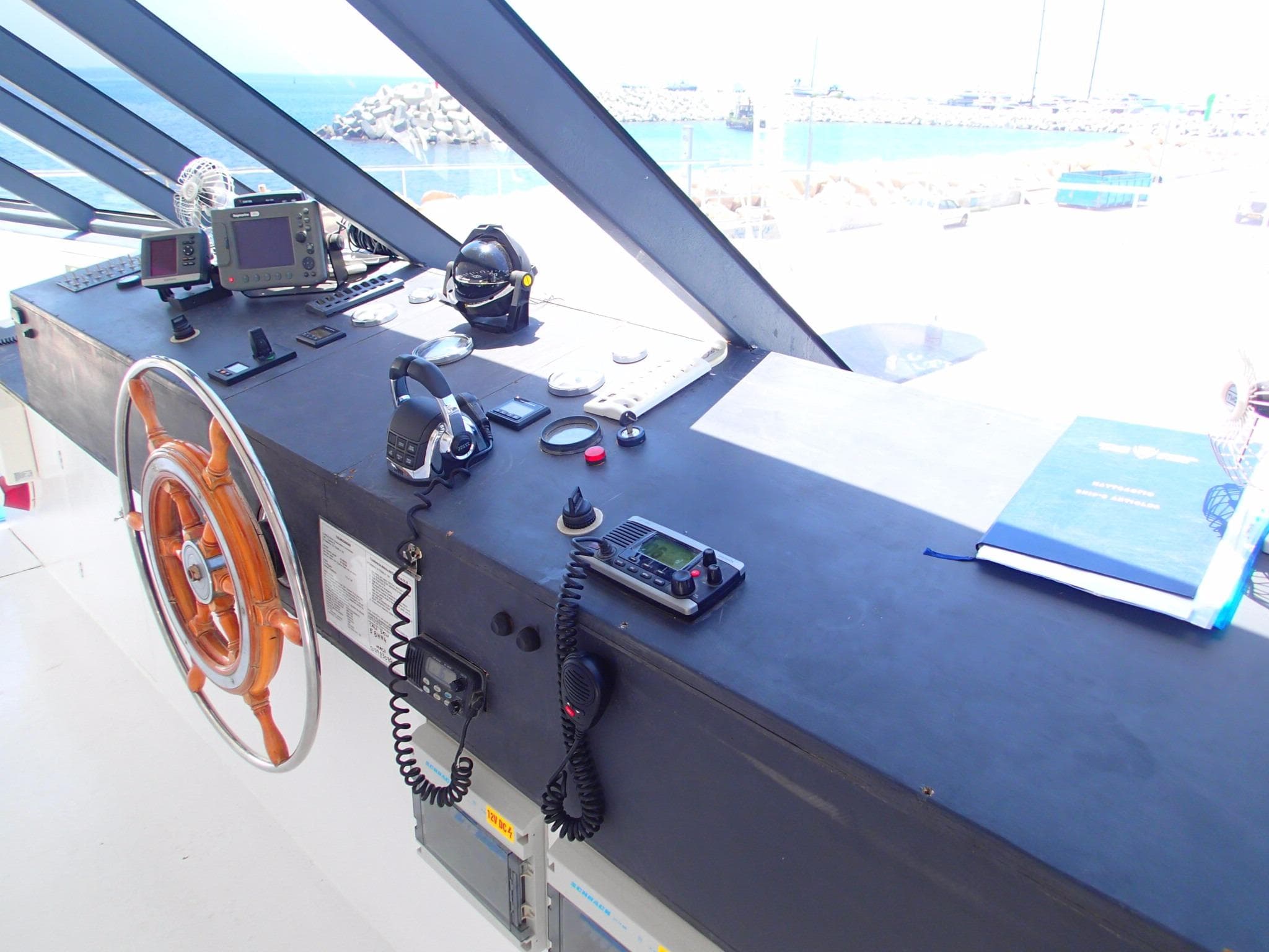Control panel of a 2015 Power Catamaran with navigation equipment.