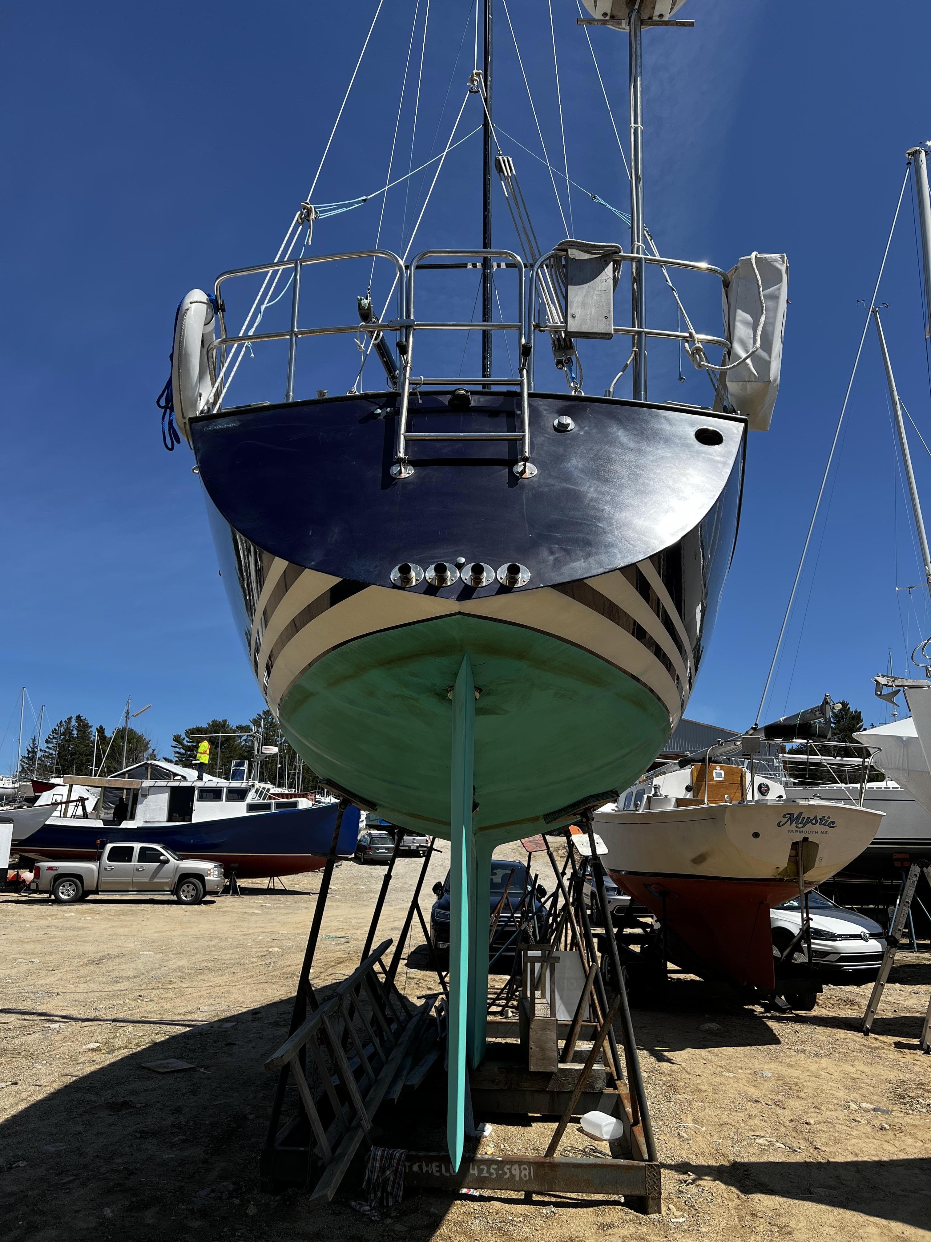1987 Abbott 36 DK sailboat on dry dock.
