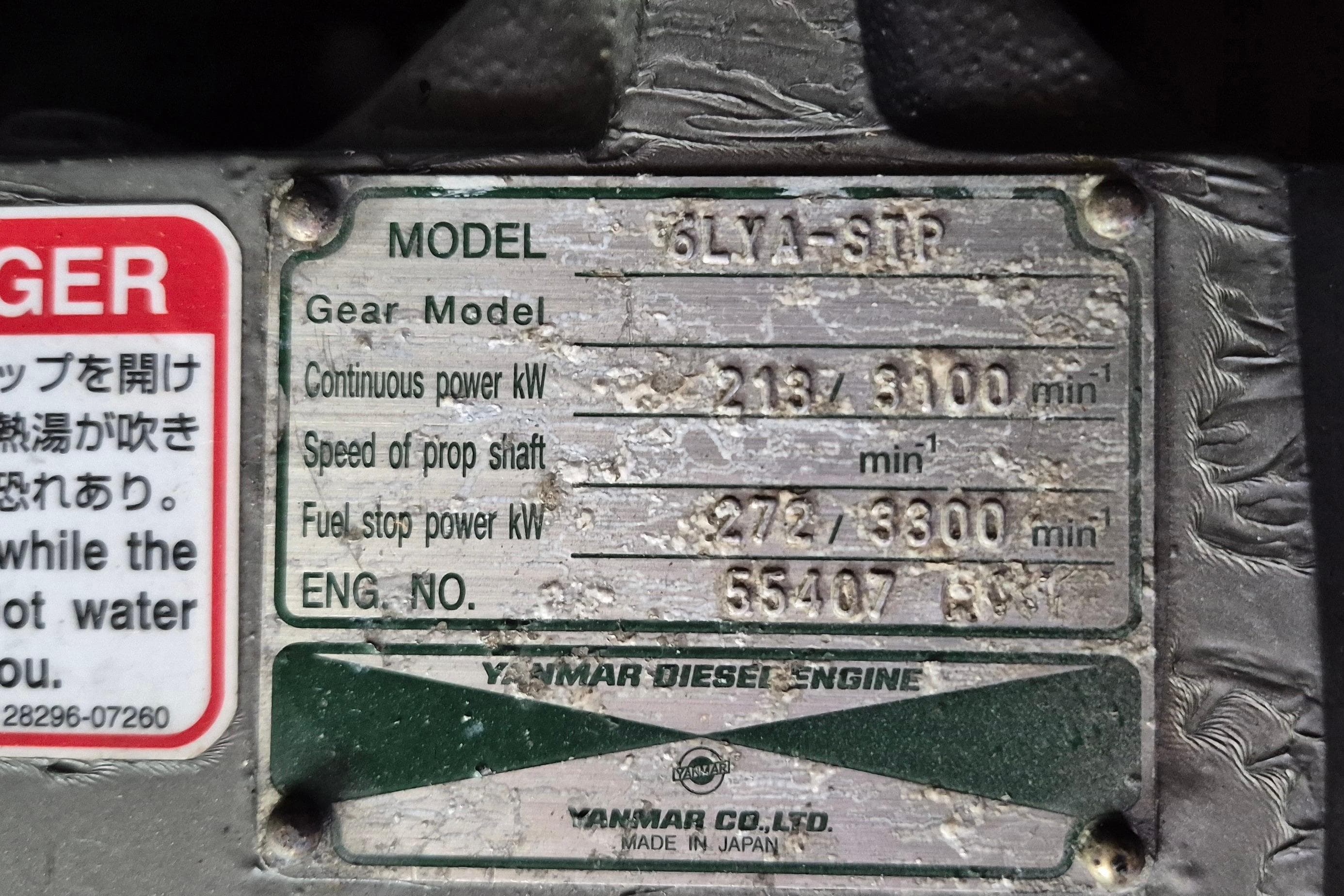 Yanmar diesel engine plate on 1983 Grand Banks 42 Classic, model 6LYA-STR.
