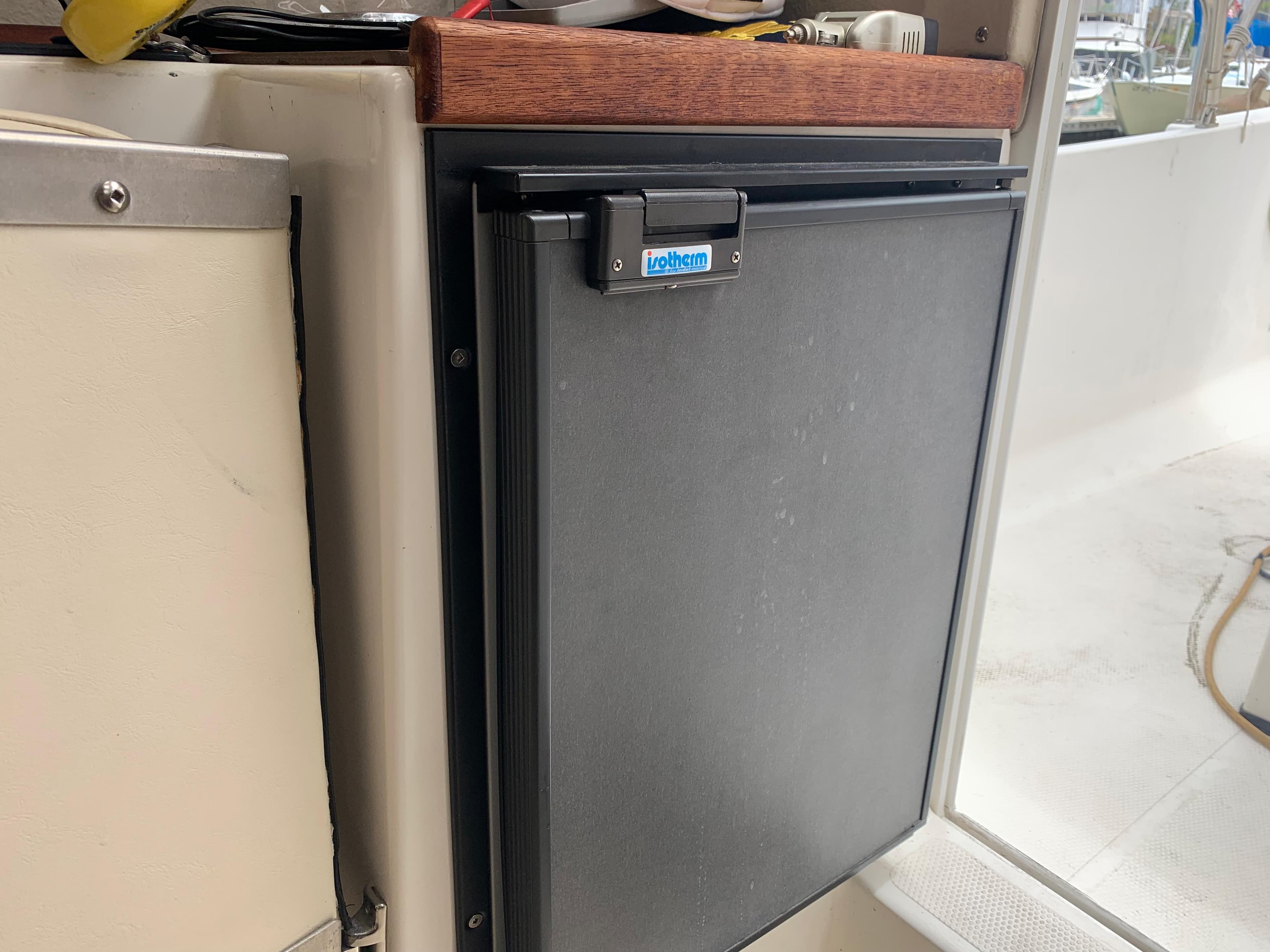 Refrigerator in 2008 Ranger Tugs R-21 boat.