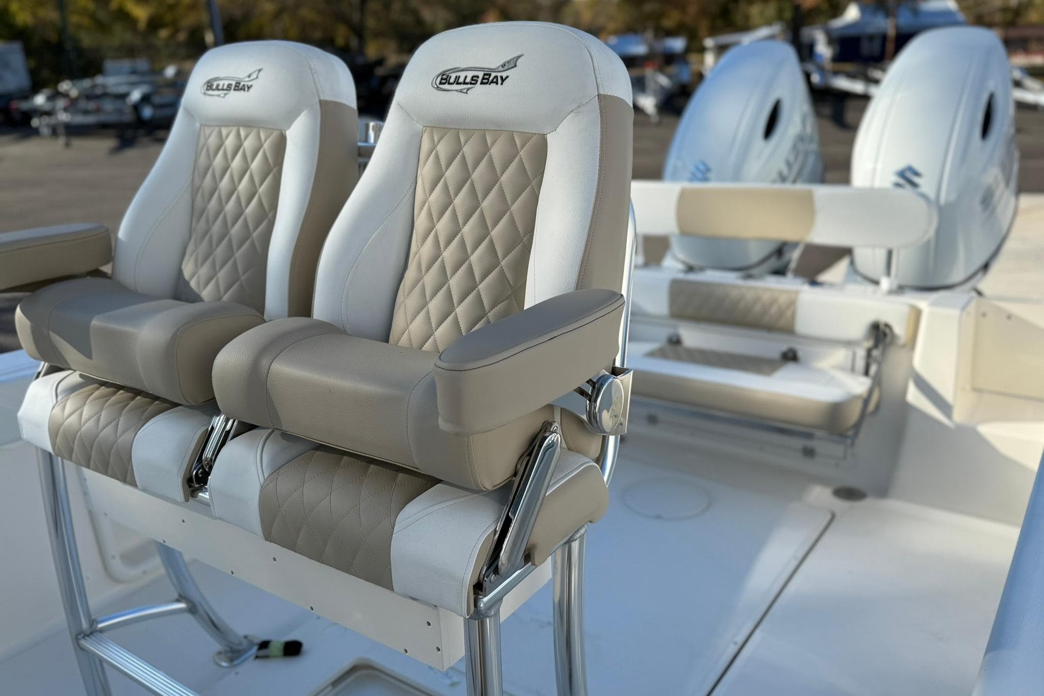 2026 Bulls Bay 255 Center Console boat with luxurious seating and dual engines.